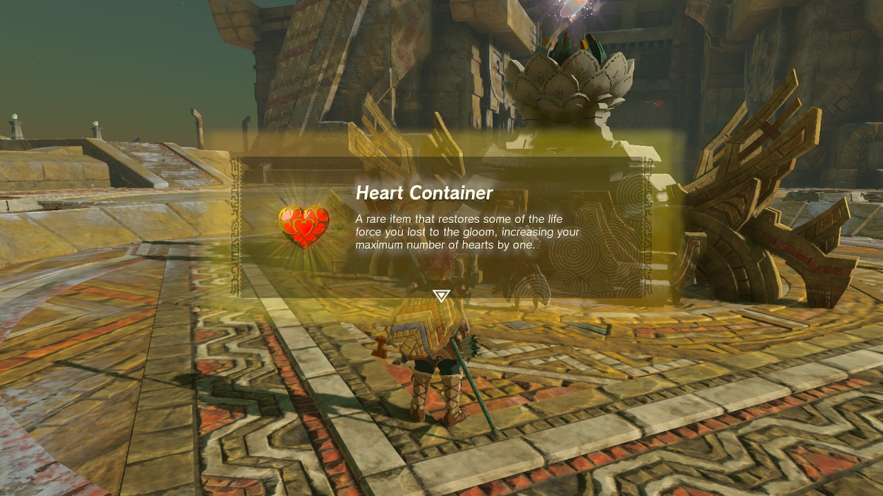 Link obtains a heart container after completing a temple in Zelda: Tears of the Kingdom