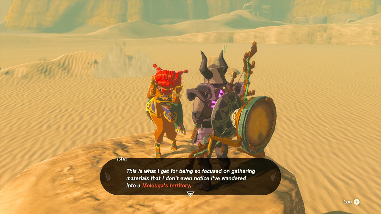 Isha tells Link how she didn’t realize she had wandered into a Molduga’s territory in Zelda: Tears of the Kingdom