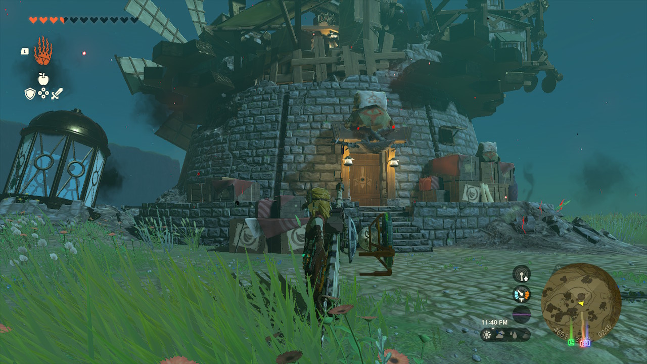 Link stands next to the Akkala Ancient Tech Lab entrance in Zelda: Tears of the Kingdom