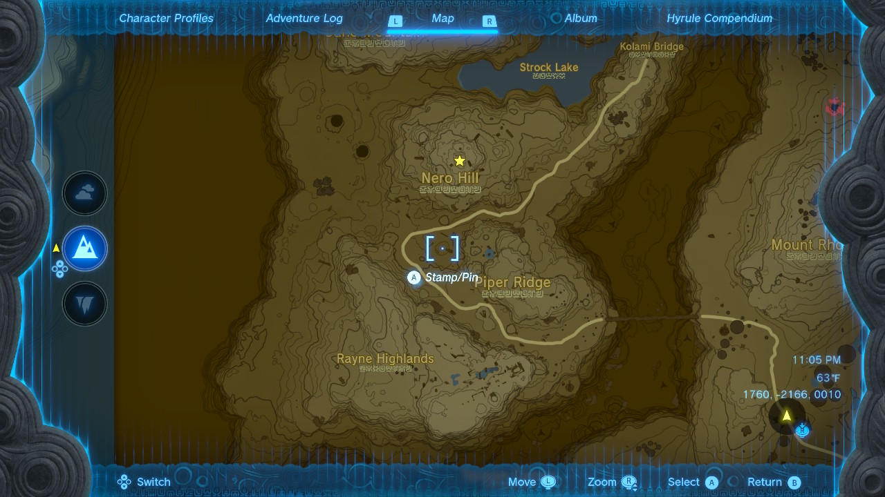 A screenshot of the map location for The Hornist’s Dramatic Escape in Zelda: Tears of the Kingdom