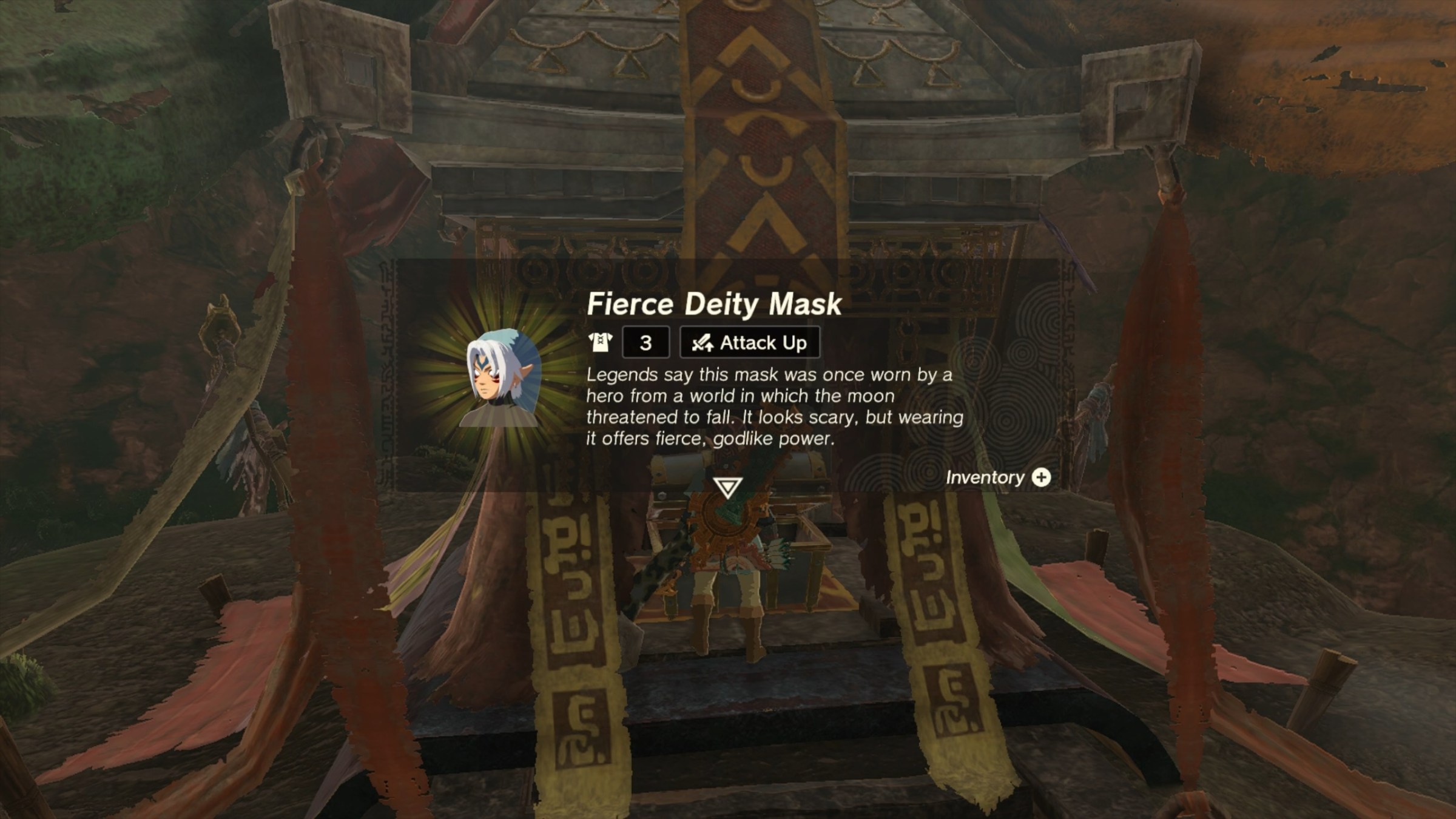 Link opens the chest with the Fierce Deity Mask in The Legend of Zelda: tears of the Kingdom