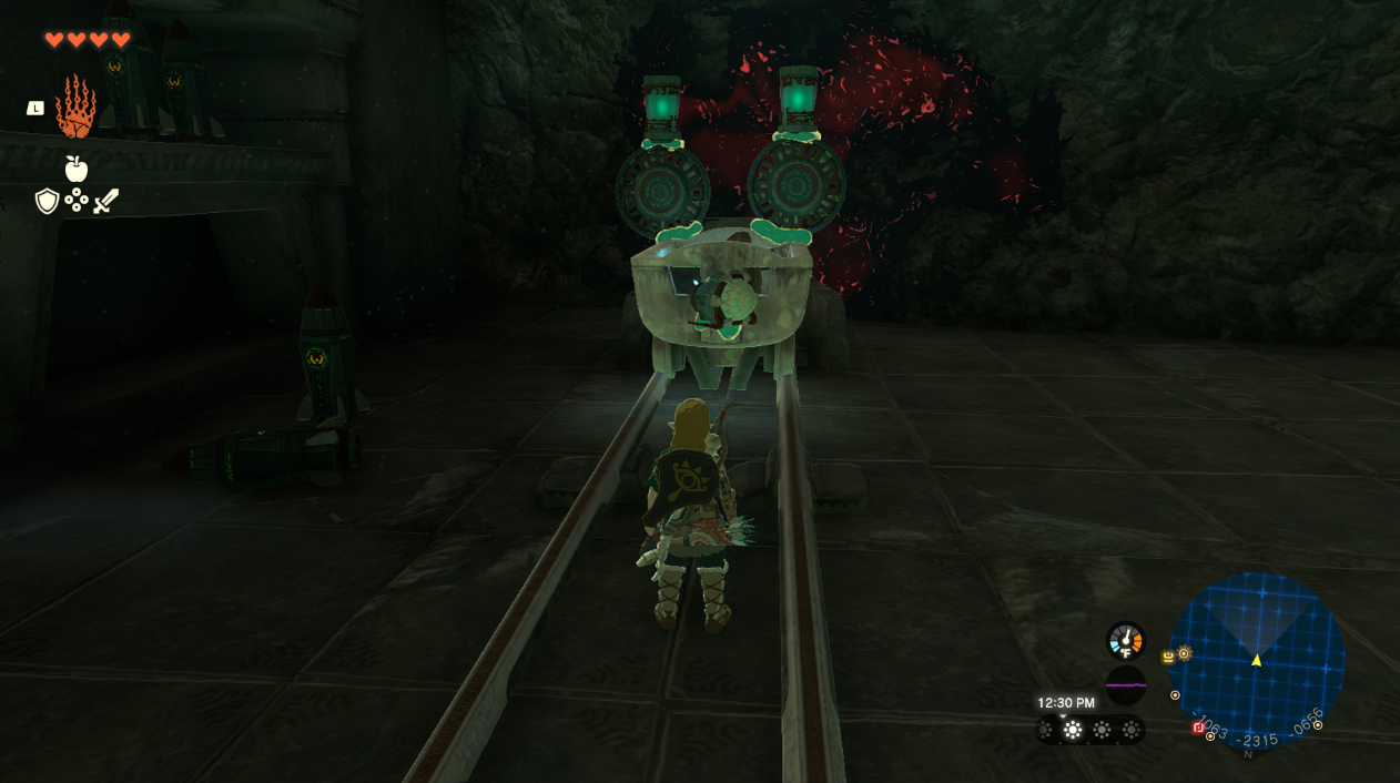 Link creates a mine powered by fans in the Depths in Zelda Tears of the Kingdom.