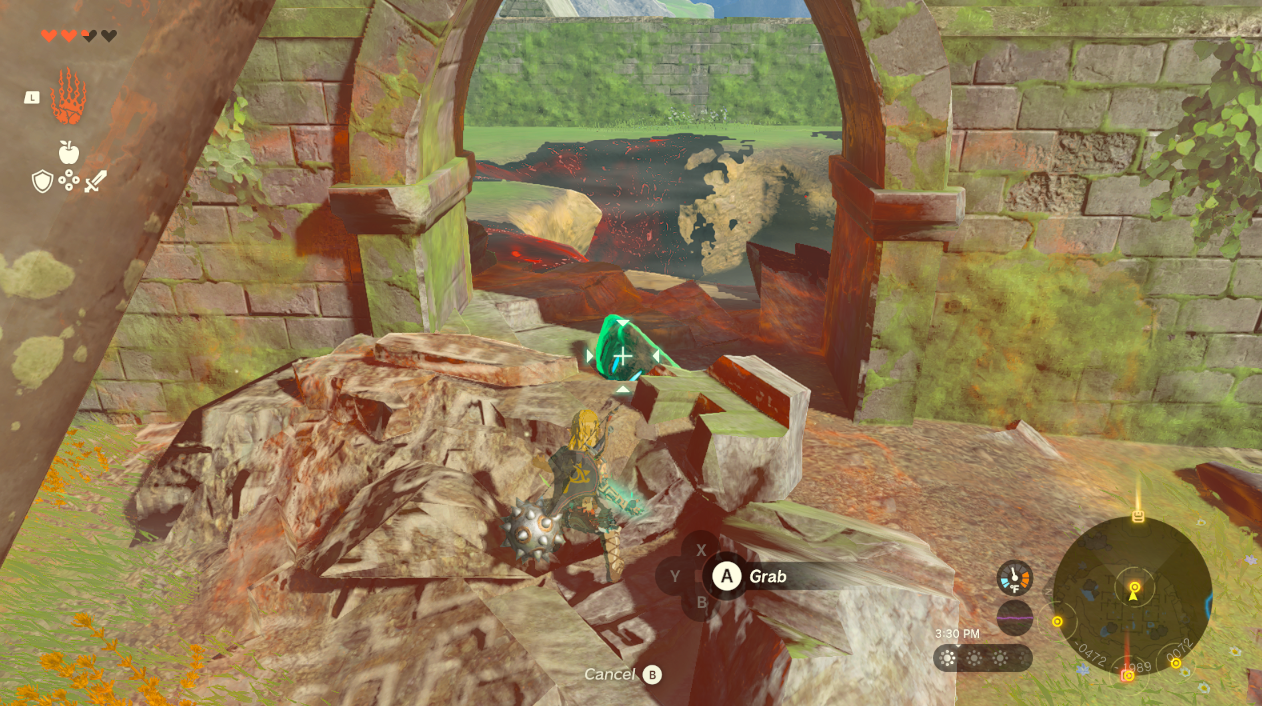Link picks up a boulder in Zelda Tears of the Kingdom while working on the Call From the Depths side quest.
