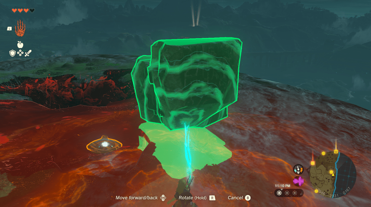 Link raises a giant boulder with Ultrahand during the ‘A Call From the Depths’ quest in Zelda Tears of the Kingdom.