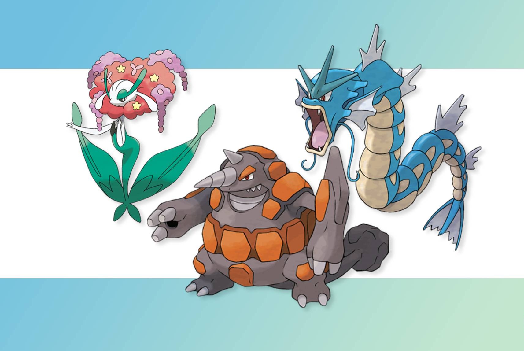 Florges, Rhyperior, and Gyarados.