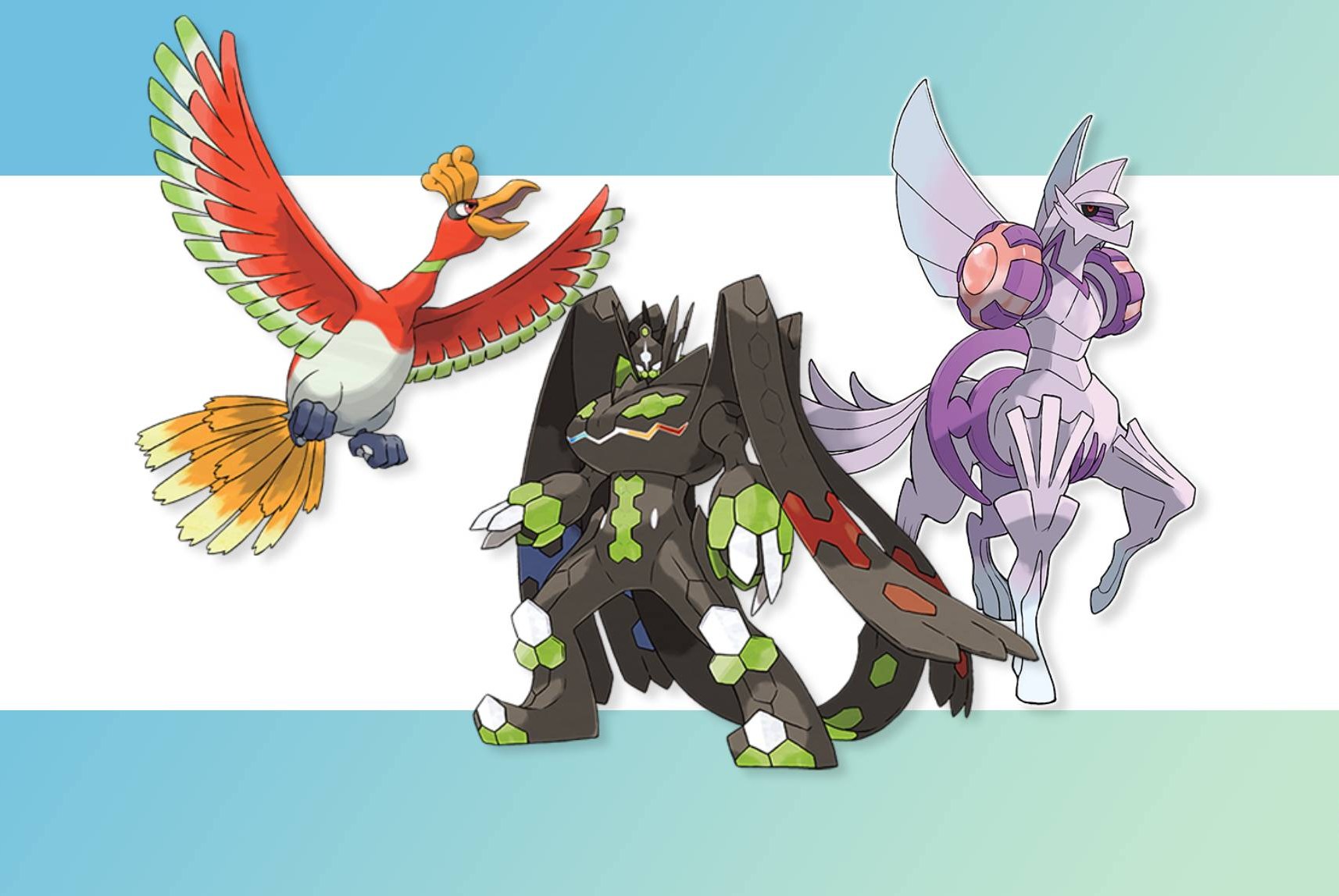 Ho-Oh, Zygarde (Complete Form) and Palkia (Origin Forme).