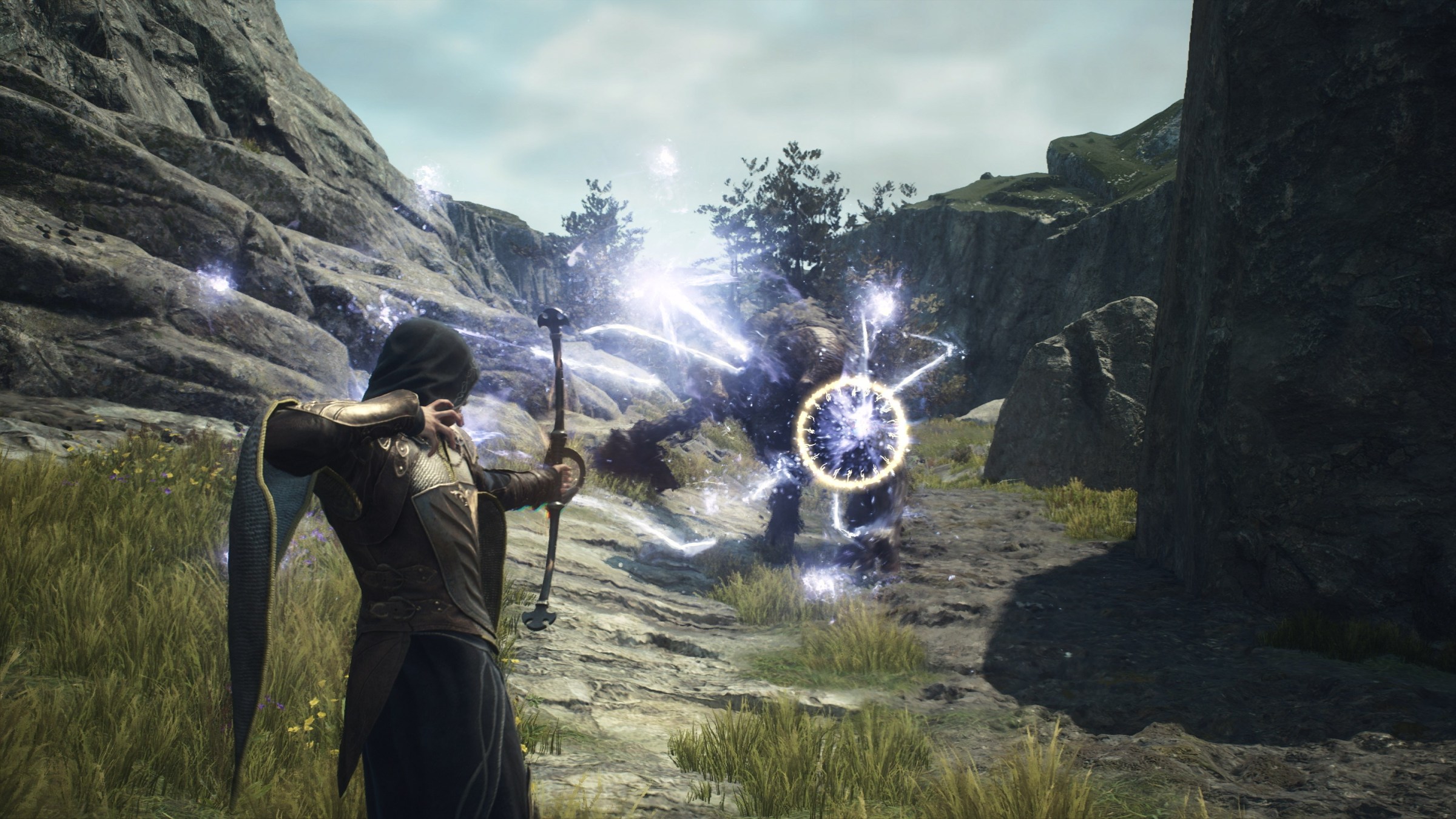 A magik archer shoots a minotaur with magic arrows in Dragon’s Dogma 2