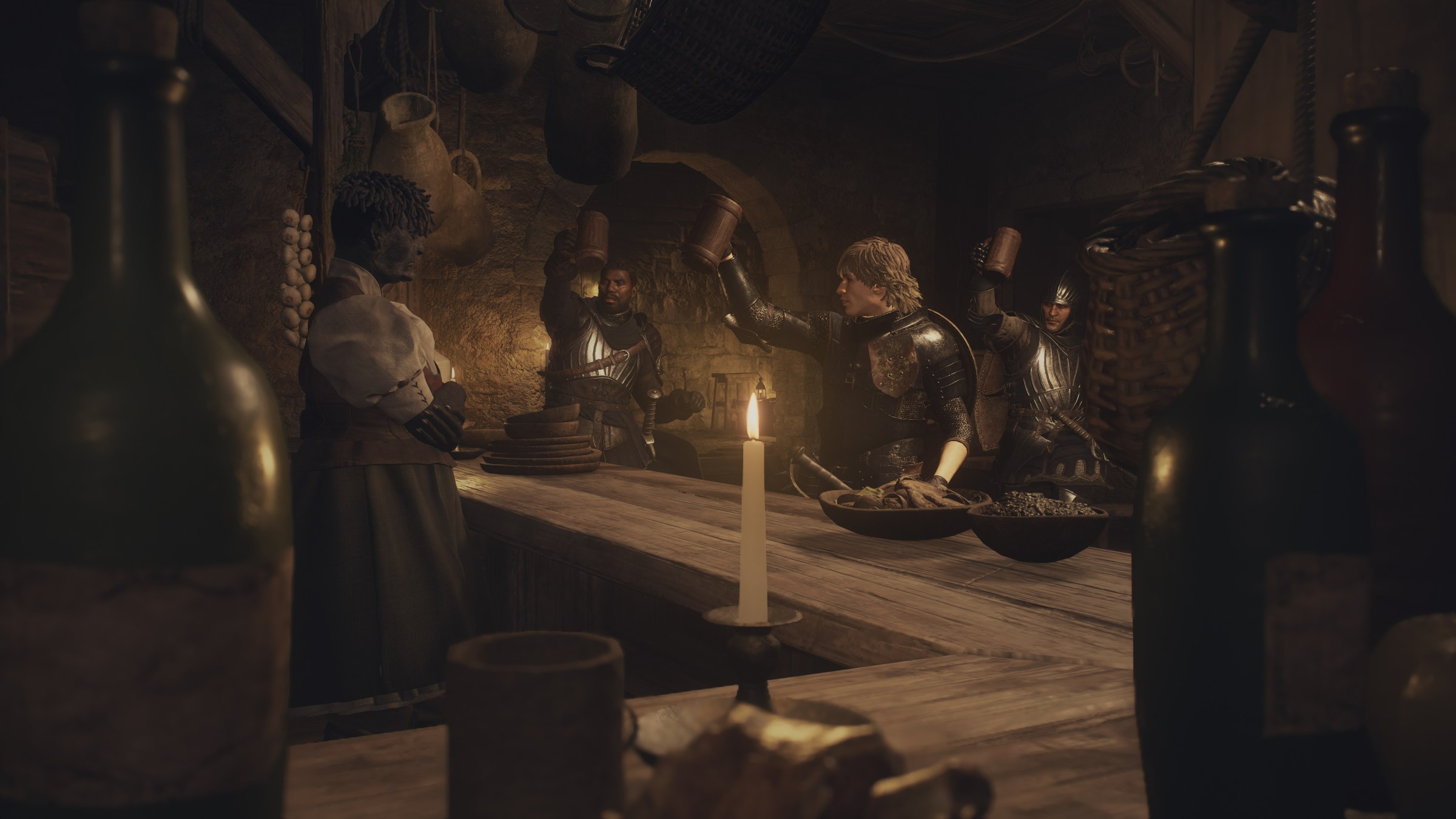 Adventurers raise their tankards in an inn in Dragon’s Dogma 2
