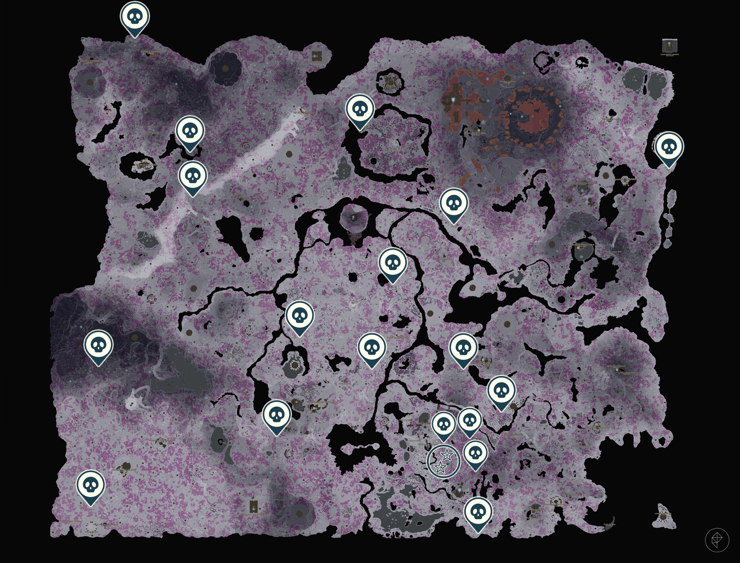 Hinox locations on the map of the Depths in The Legend of Zelda: Tears of the Kingdom