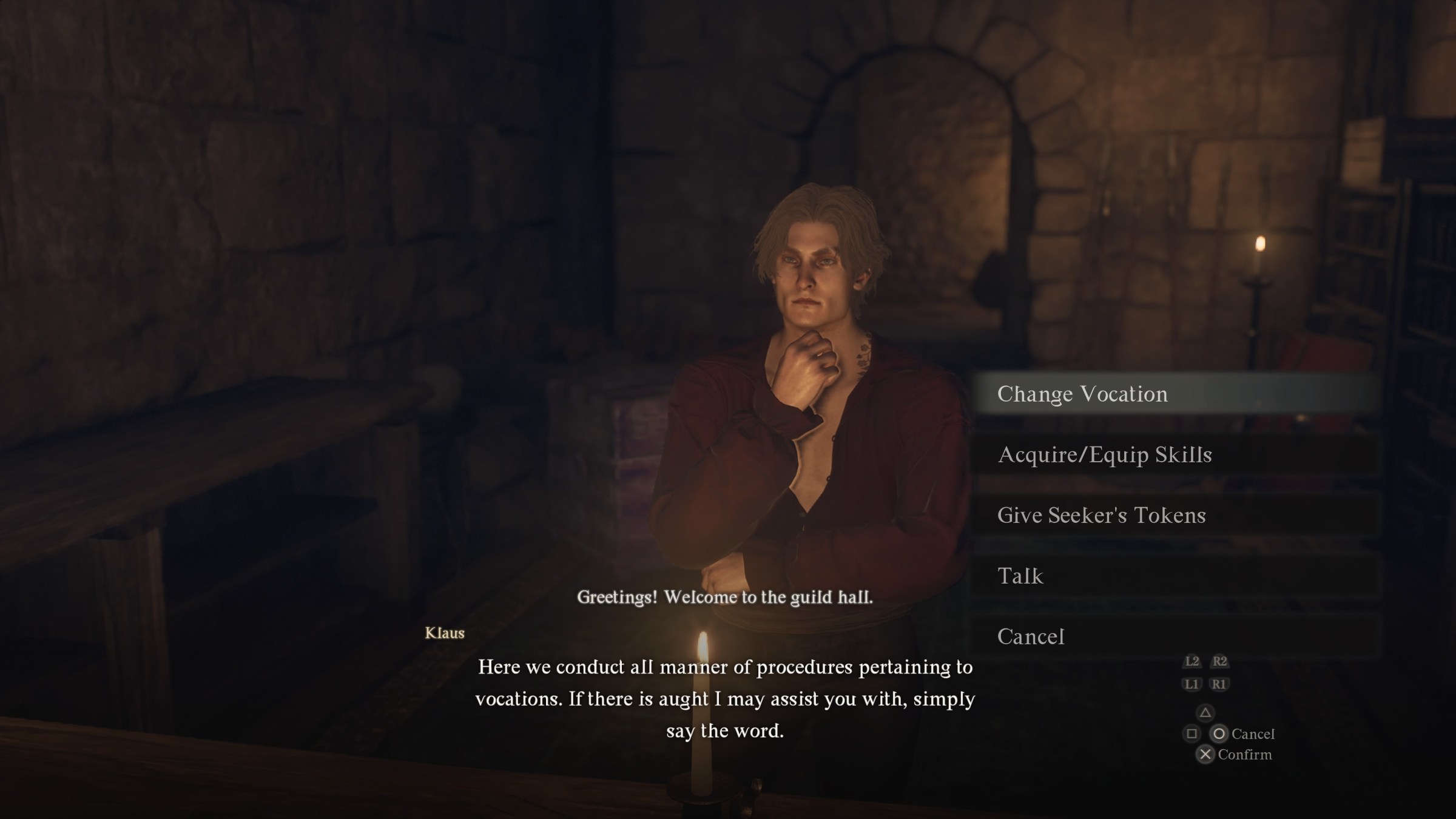 Klaus talks to the Arisen about how to change your vocation in Dragon’s Dogma 2