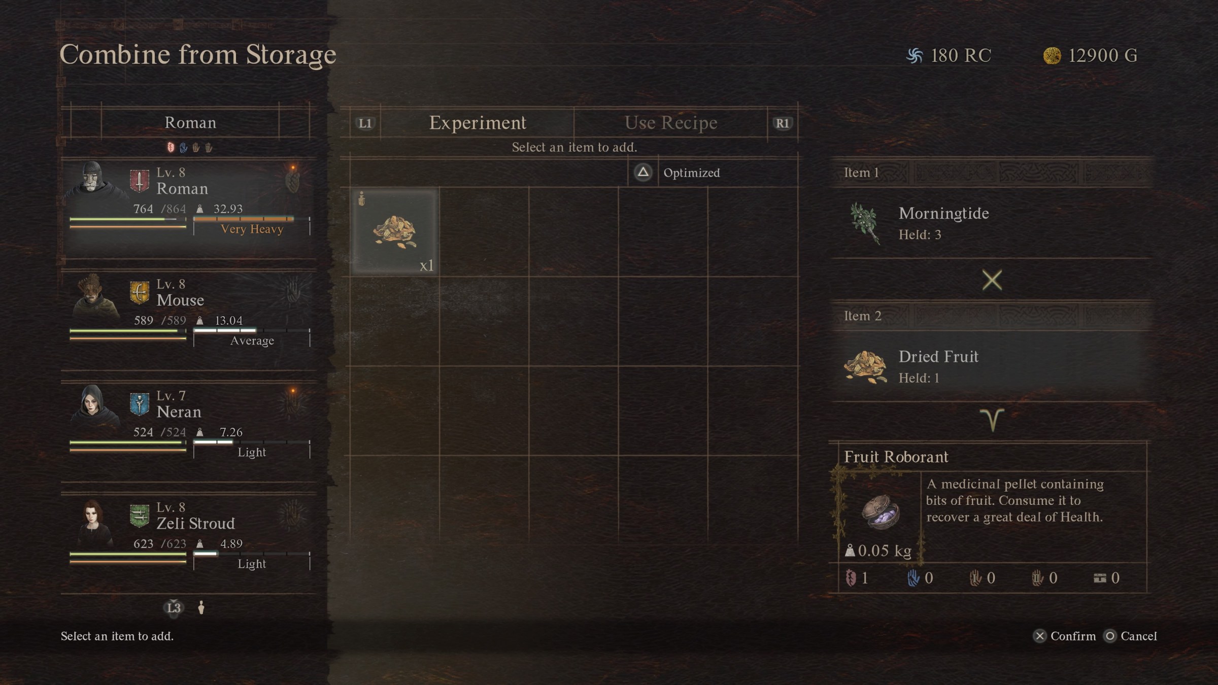 A screenshot of the combine items screen in Dragon’s Dogma 2
