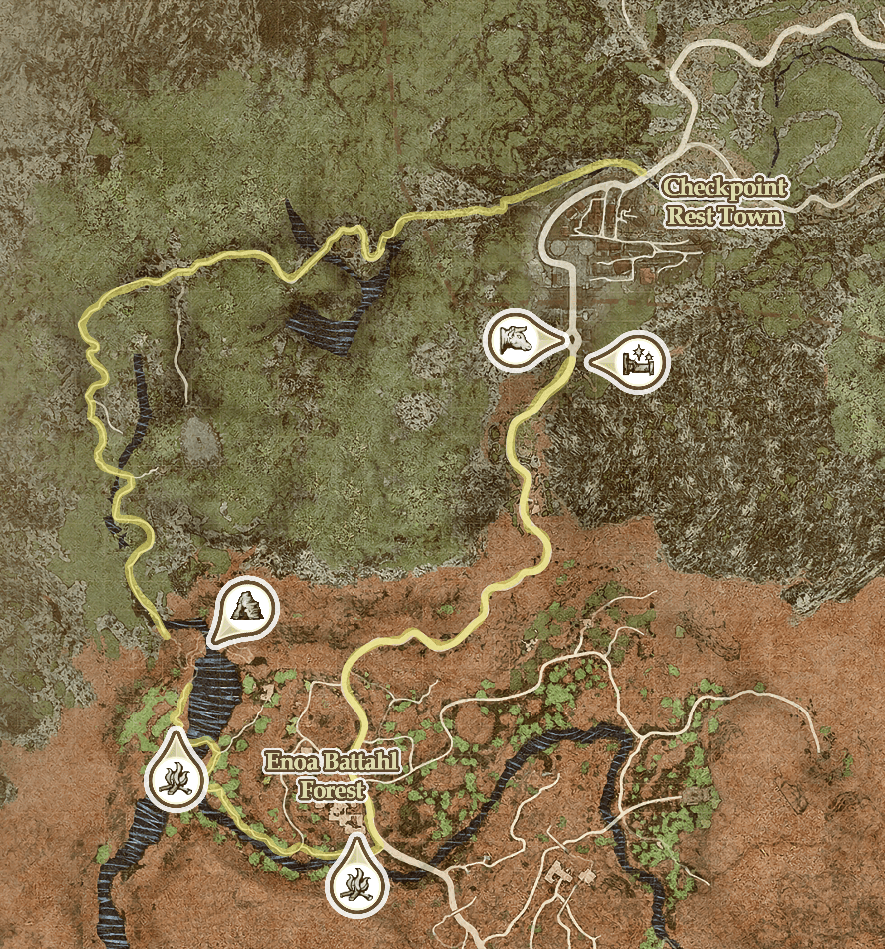 Dragon’s Dogma 2 map showing the back way into Battahl