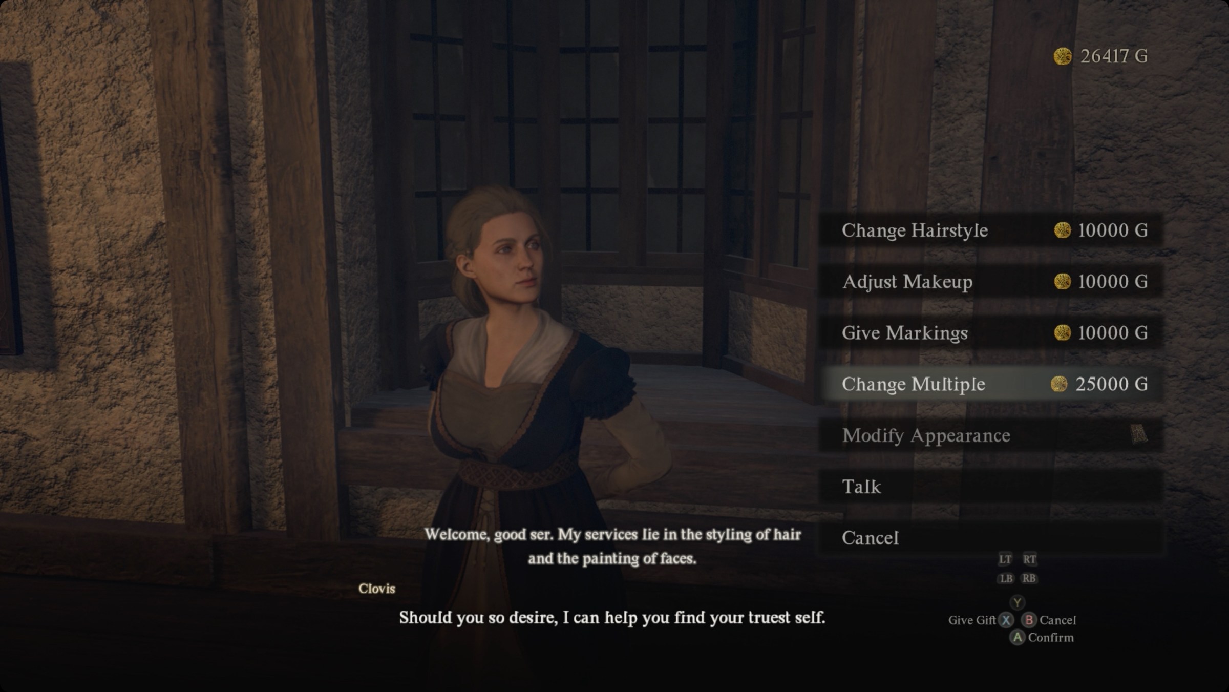 Dragon’s Dogma 2 menu at a barbarie