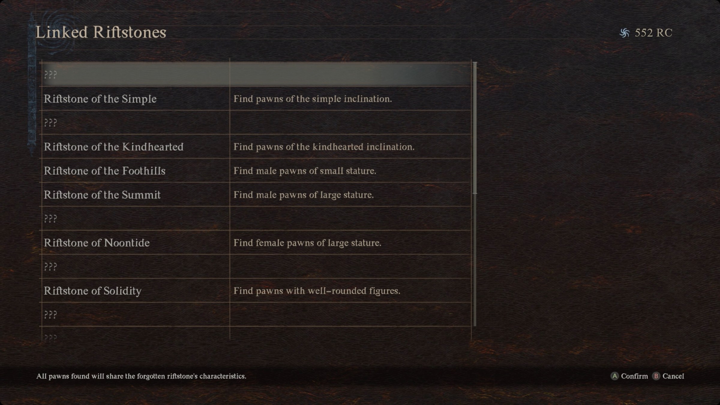 Dragon’s Dogma 2 list of linked riftstones at the Grand Riftstone