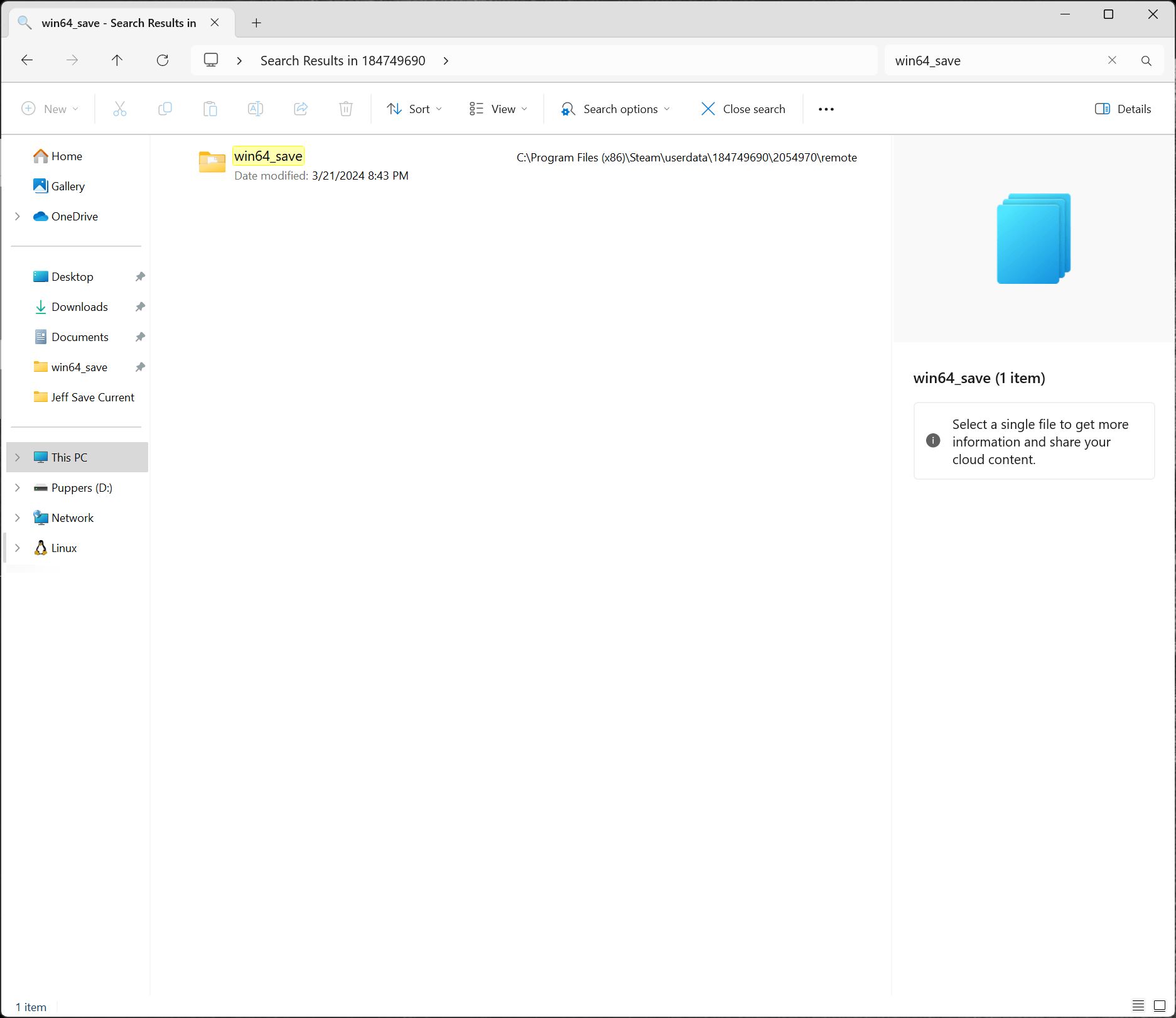Finding the win64_save folder