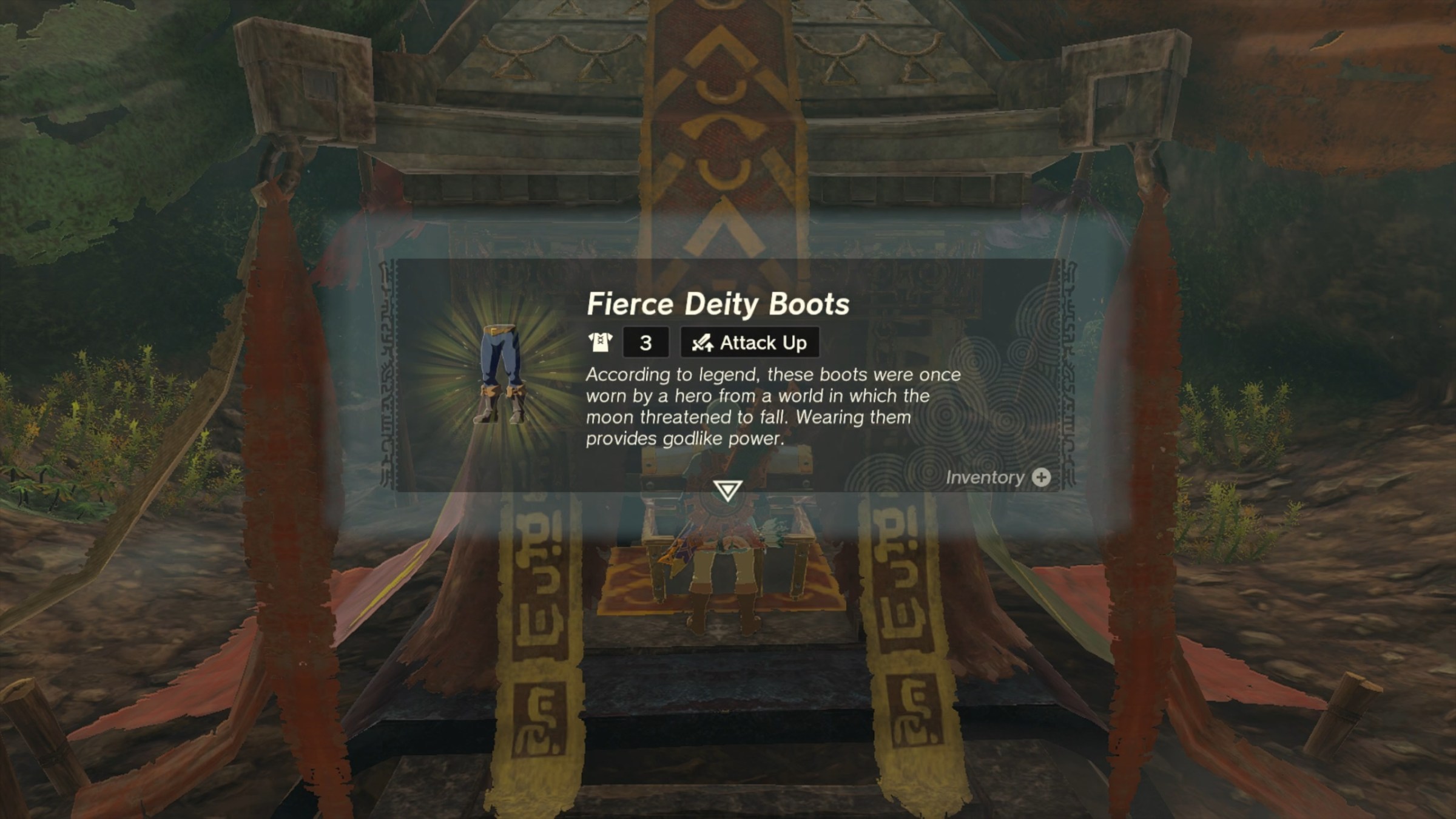 Link opens the chest with the Fierce Deity Boots in The Legend of Zelda: Tears of the Kingdom
