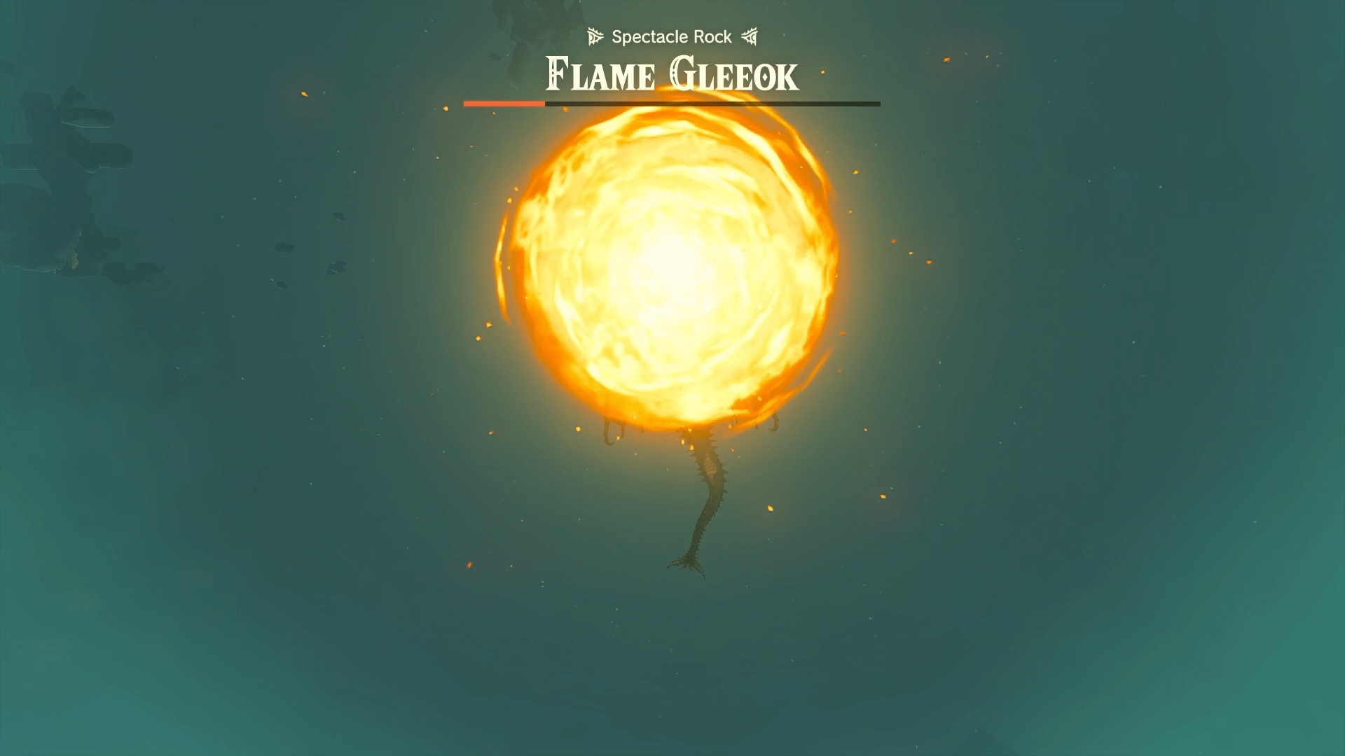Flame Gleeok unleashing a huge flaming meteor down to the ground in Zelda: Tears of the Kingdom.