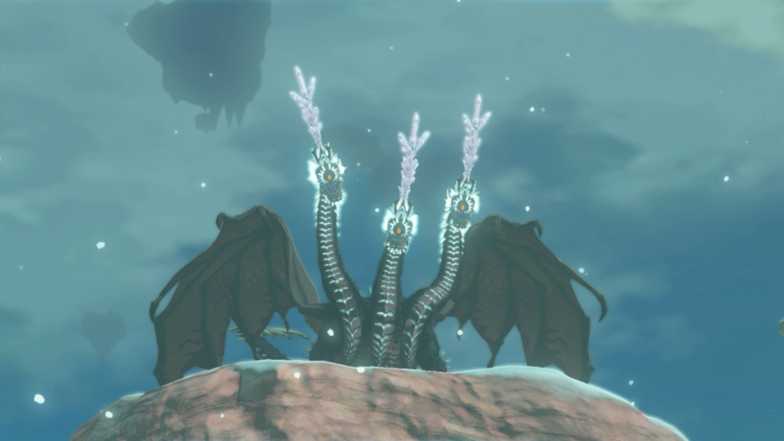 The Frost Gleeok sitting atop a cliff in The Legend of Zelda: Tears of the Kingdom.