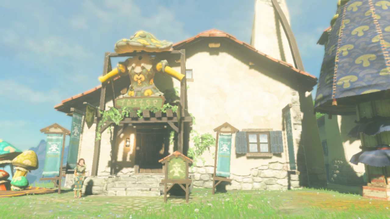 A house with lots of mushroom decorations in Zelda: Tears of the Kingdom