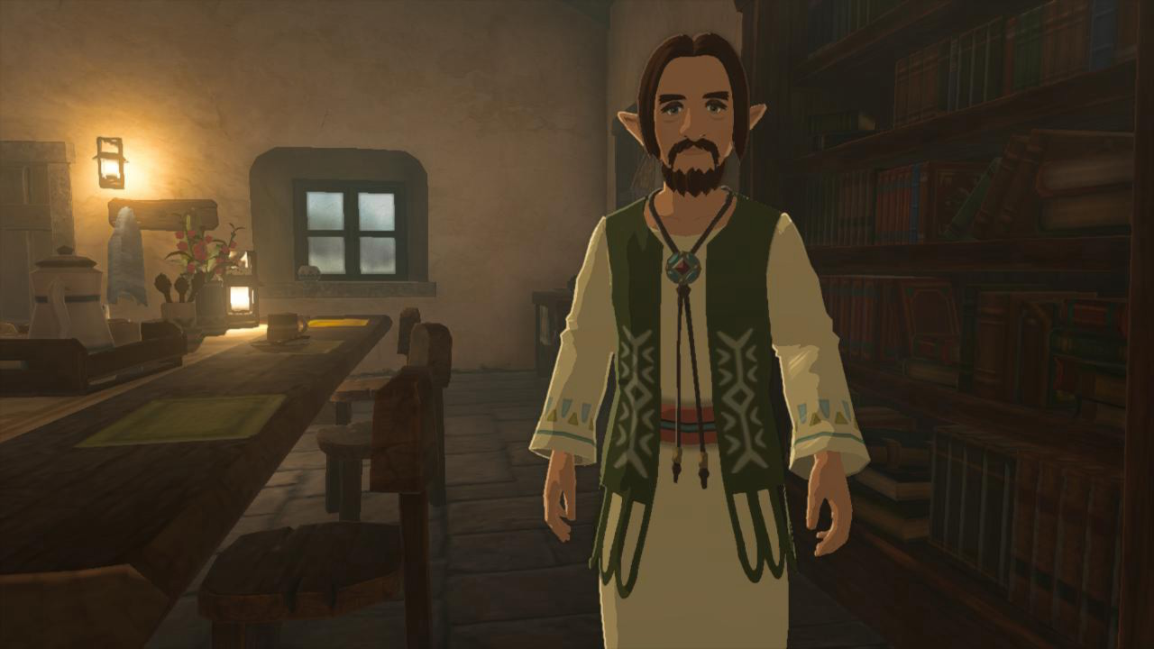 A man beard a beard and mustache standing inside a house in The Legend of Zelda: Tears of the Kingdom