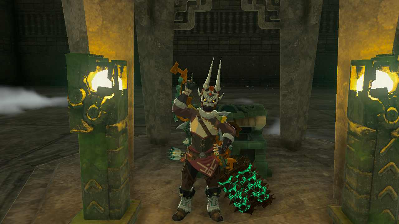 Link poses while wearing the Evil Spirit Mask
