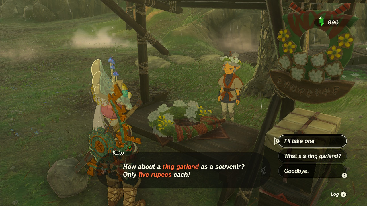 Link buys a Ring Garland from a kid. It costs 5 rupees