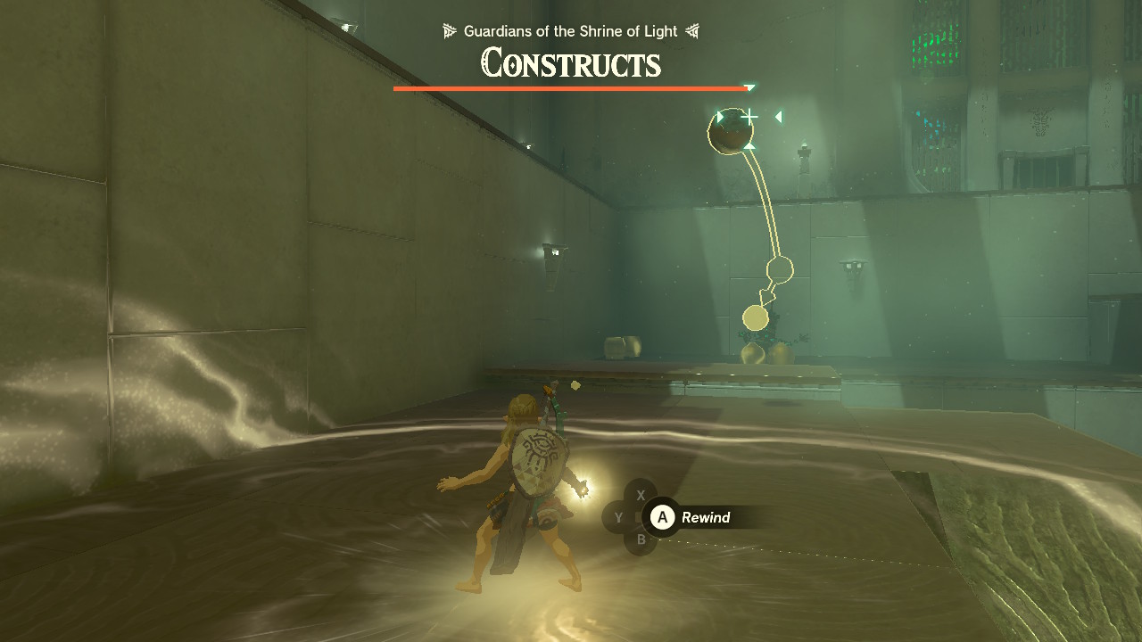 Link shoots a time bomb back at a Construct