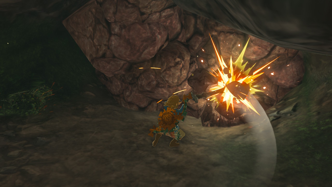 Link smashing some rocks to get through the Royal Hidden Passage