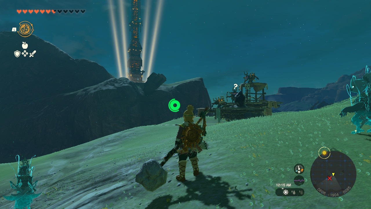 LInk looking toward a skyview tower, with some enemies ahead.