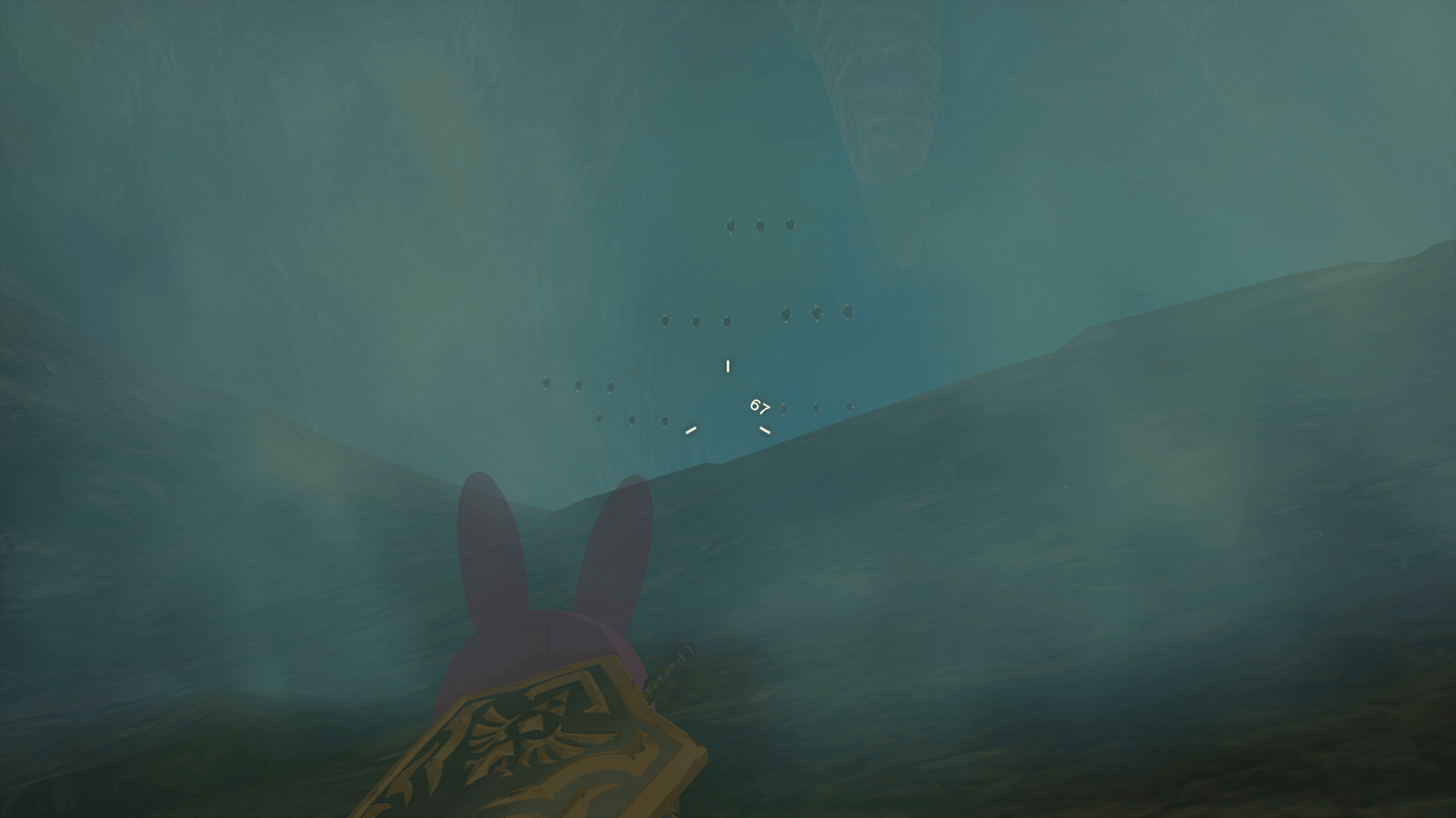 18 diamonds float in the air in rows inside of a misty cave in Tears of the Kingdom