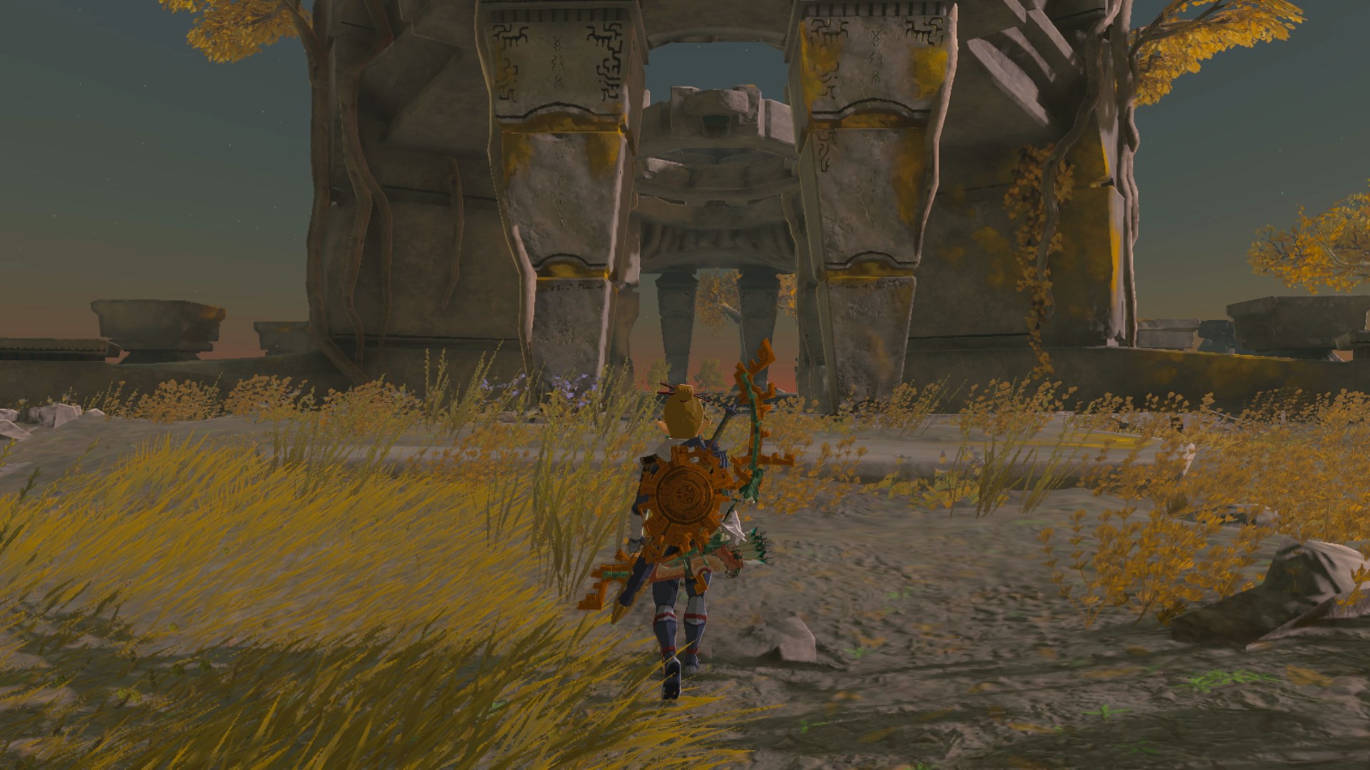 Link in Tears of the Kingdom walks toward a structure on a sky island.