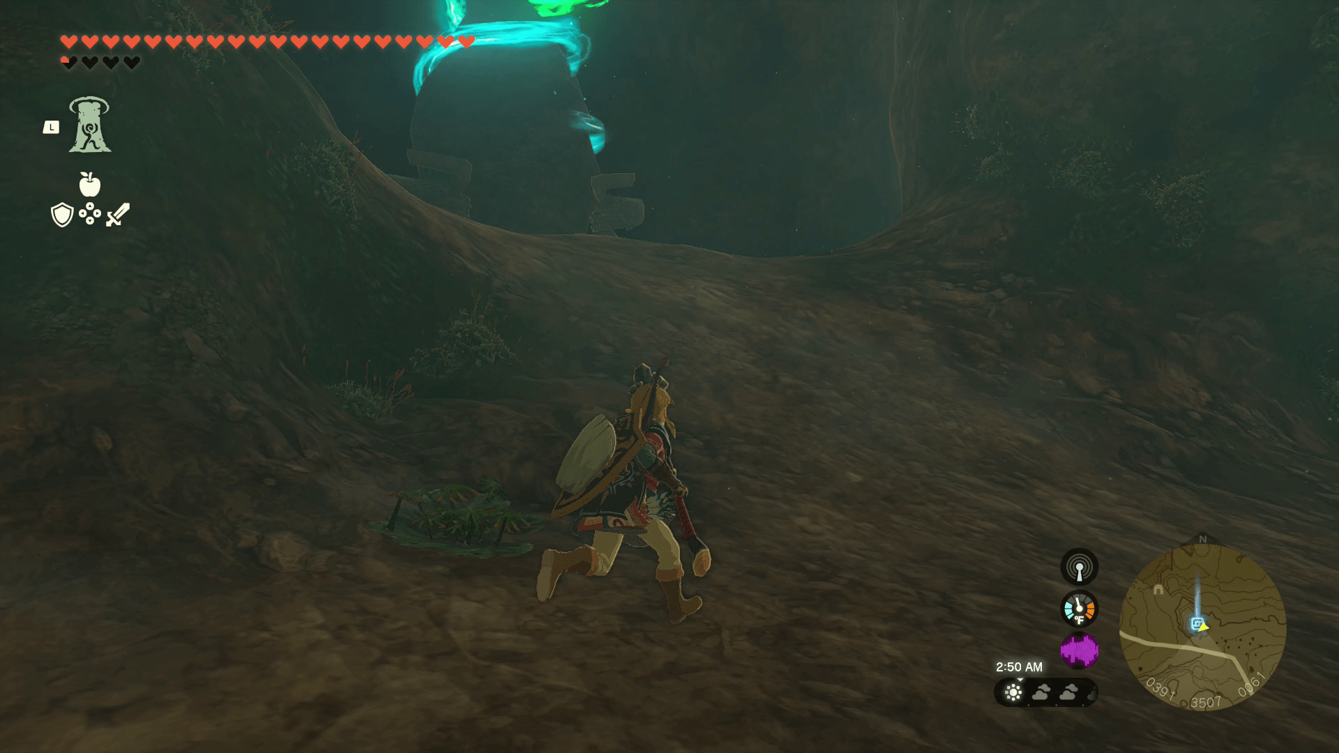 Link runs through the corridors of Deplian Badlands Cave to find Minetak Shrine around a corner