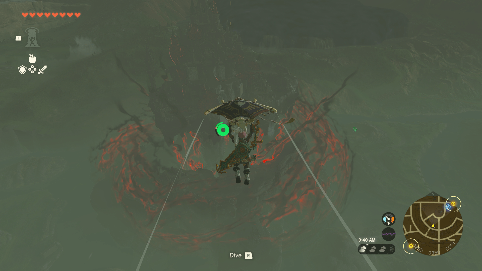 Link gliding over Hyrule Castle in Zelda: Tears of the Kingdom