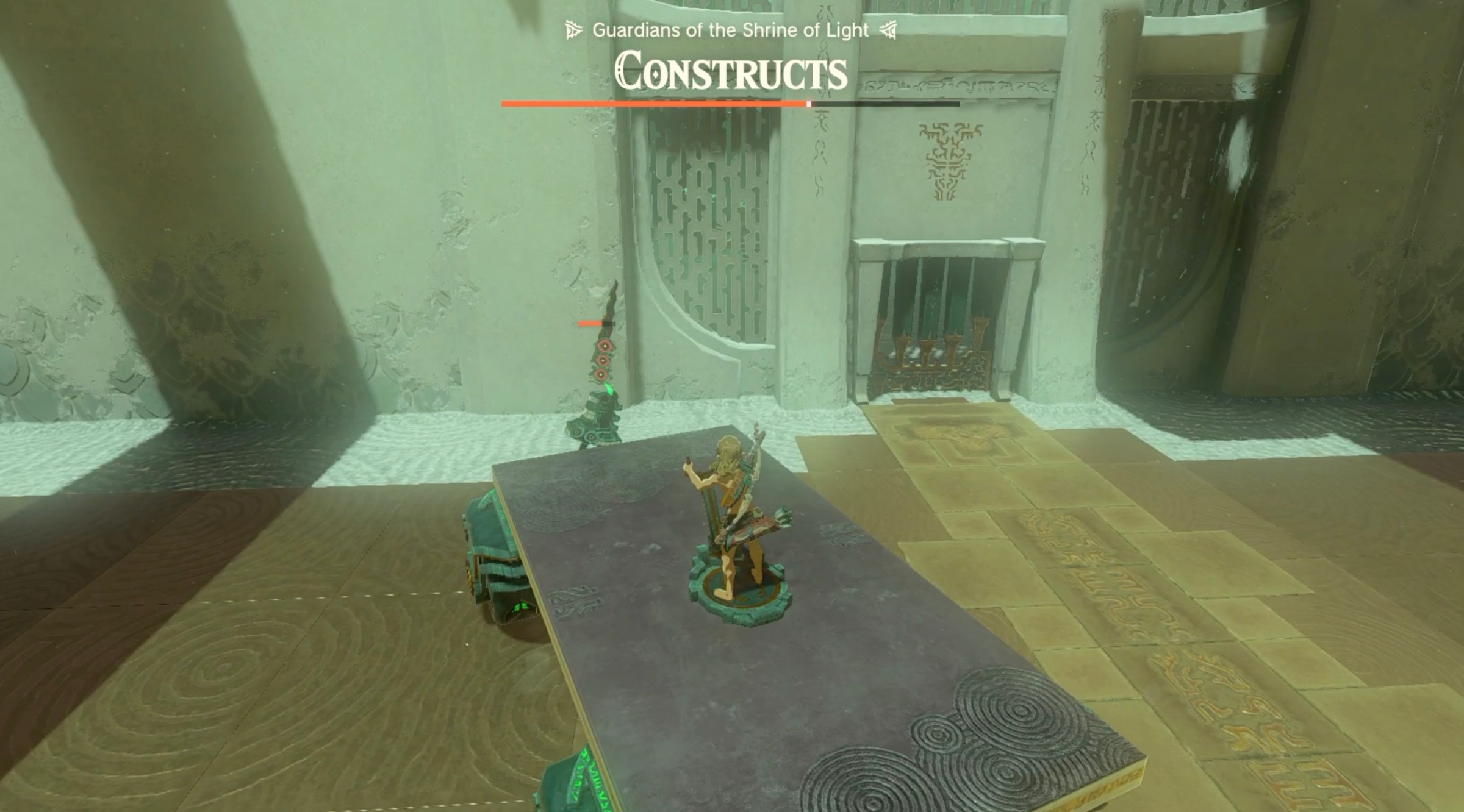 Link drives over a Construct in Rasitakiwak Shrine in Zelda: Tears of the Kingdom