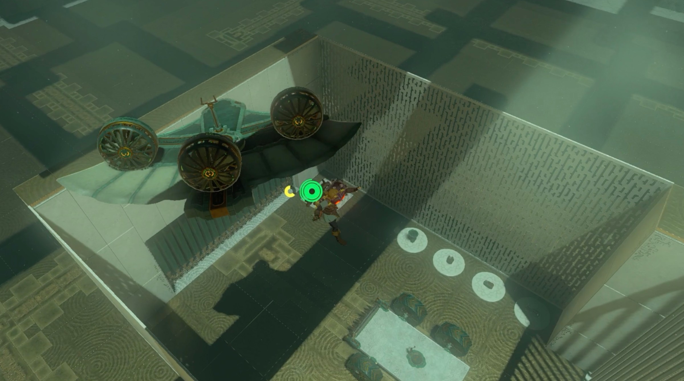Link jumps down from a Zonai wing in Rasitakiwak Shrine in Zelda: Tears of the Kingdom