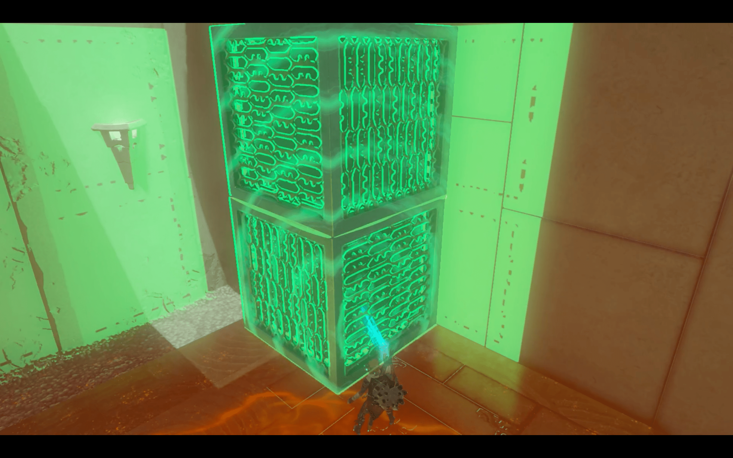 Link using Ultrahand to move two stacked blocks in The Legend of Zelda: Tears of the Kingdom.
