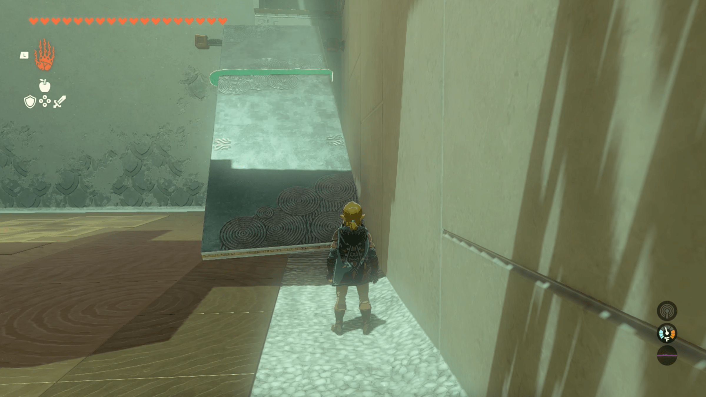 Link stands in front of a player-made ramp in a shrine in Zelda: Tears of the Kingdom.