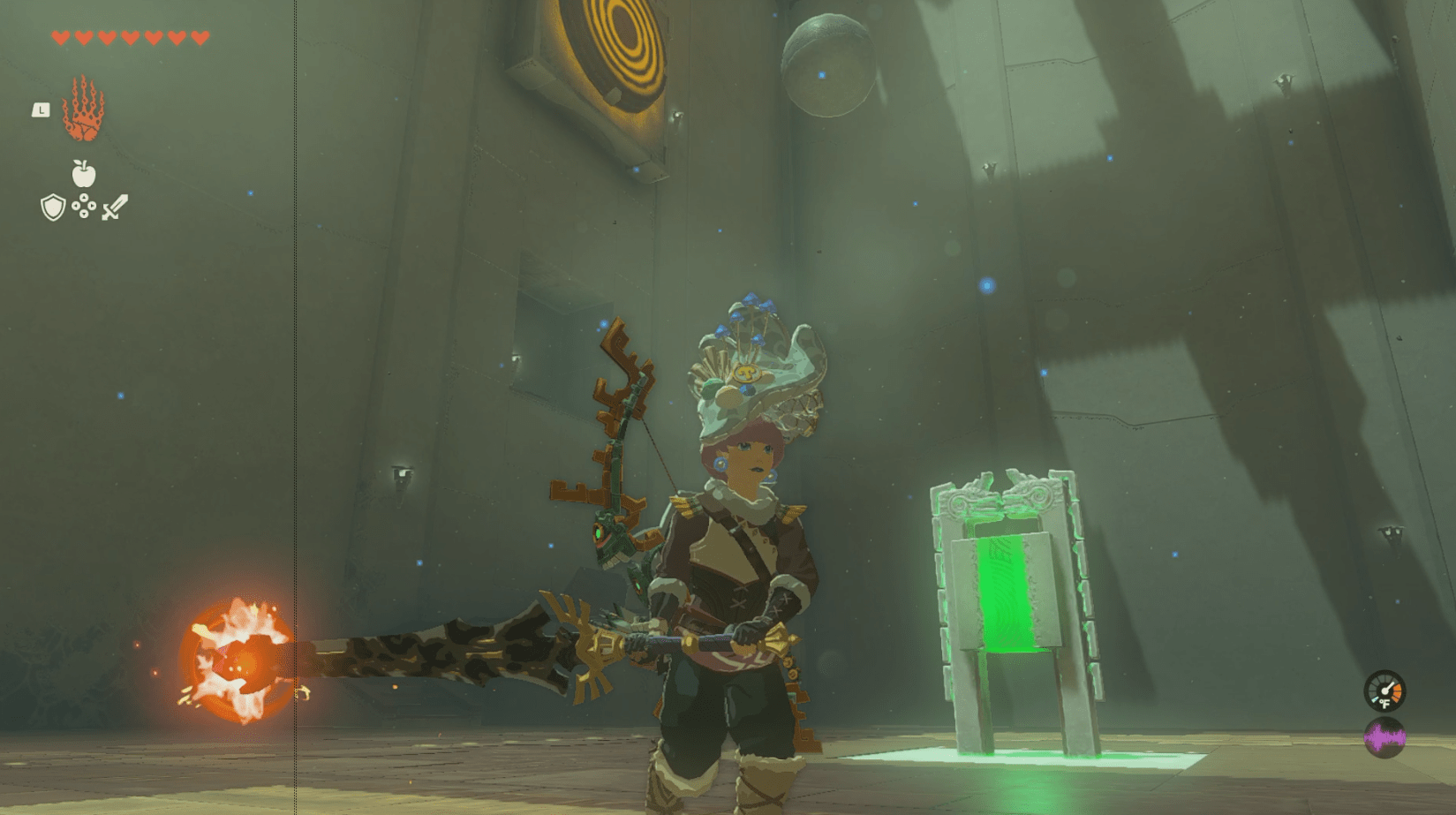 Link hitting a switch to enter low gravity in Zelda: Tears of the Kingdom