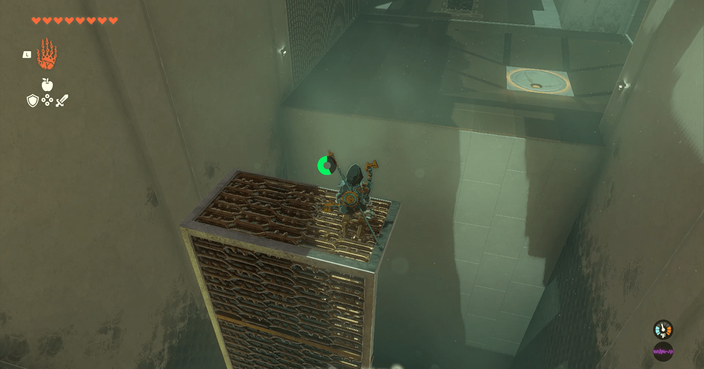 Link standing on the ledge of an Upright Device in The Legend of Zelda: Tears of the Kingdom
