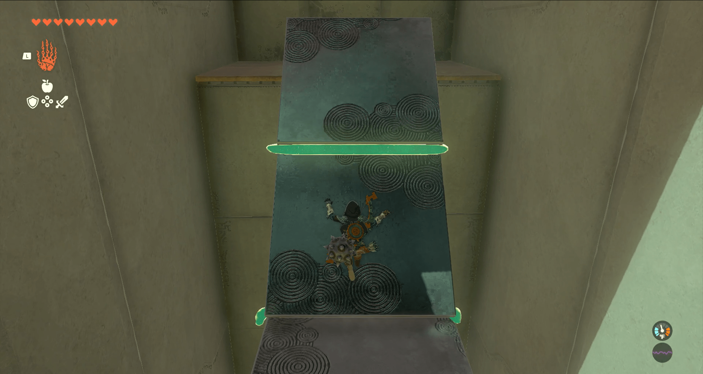 A ramp created in The Legend of Zelda: Tears the Kingdom. Link is climbing up.