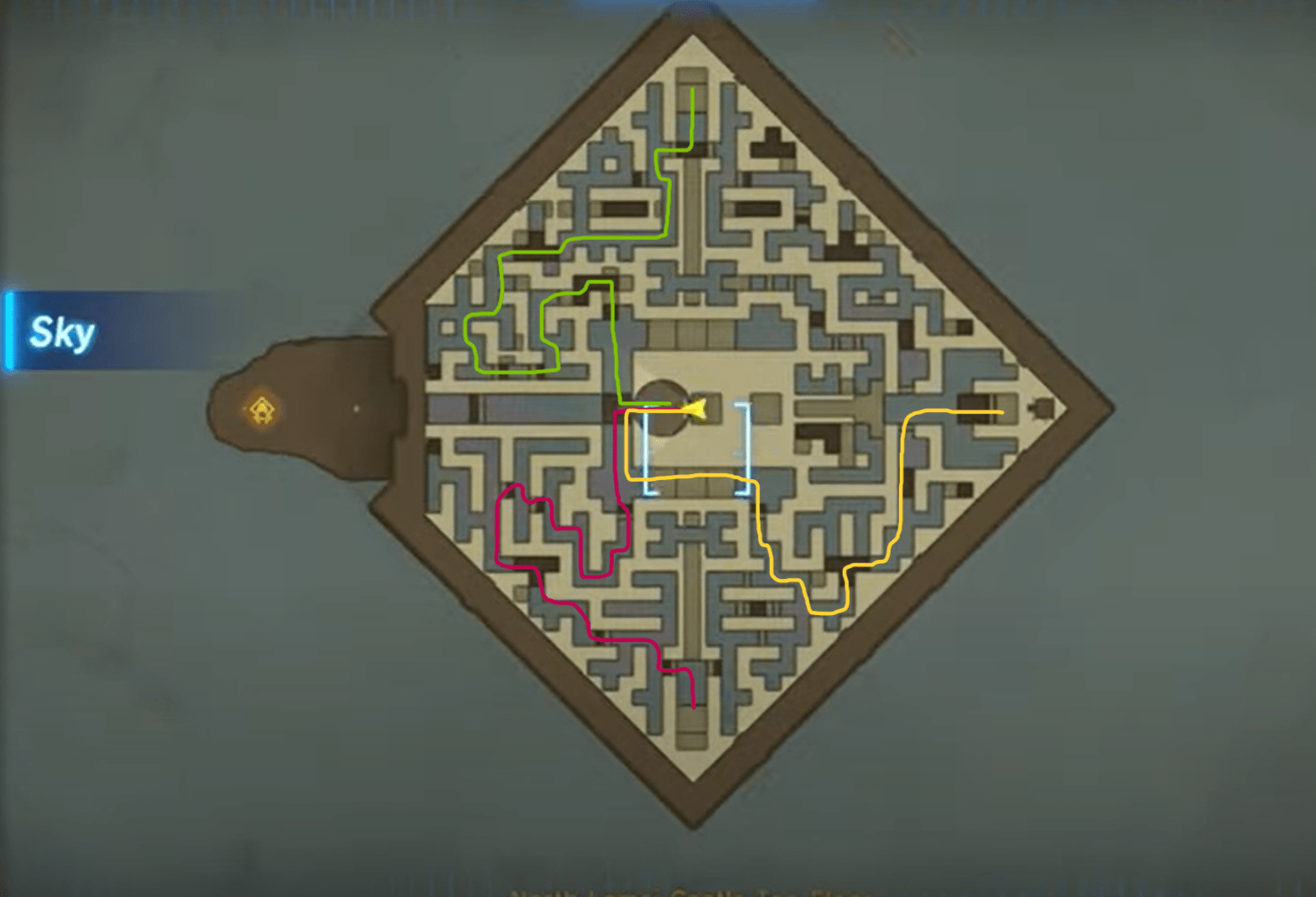 A map showing how to get through the Zelda: Tears of the Kingdom sky maze