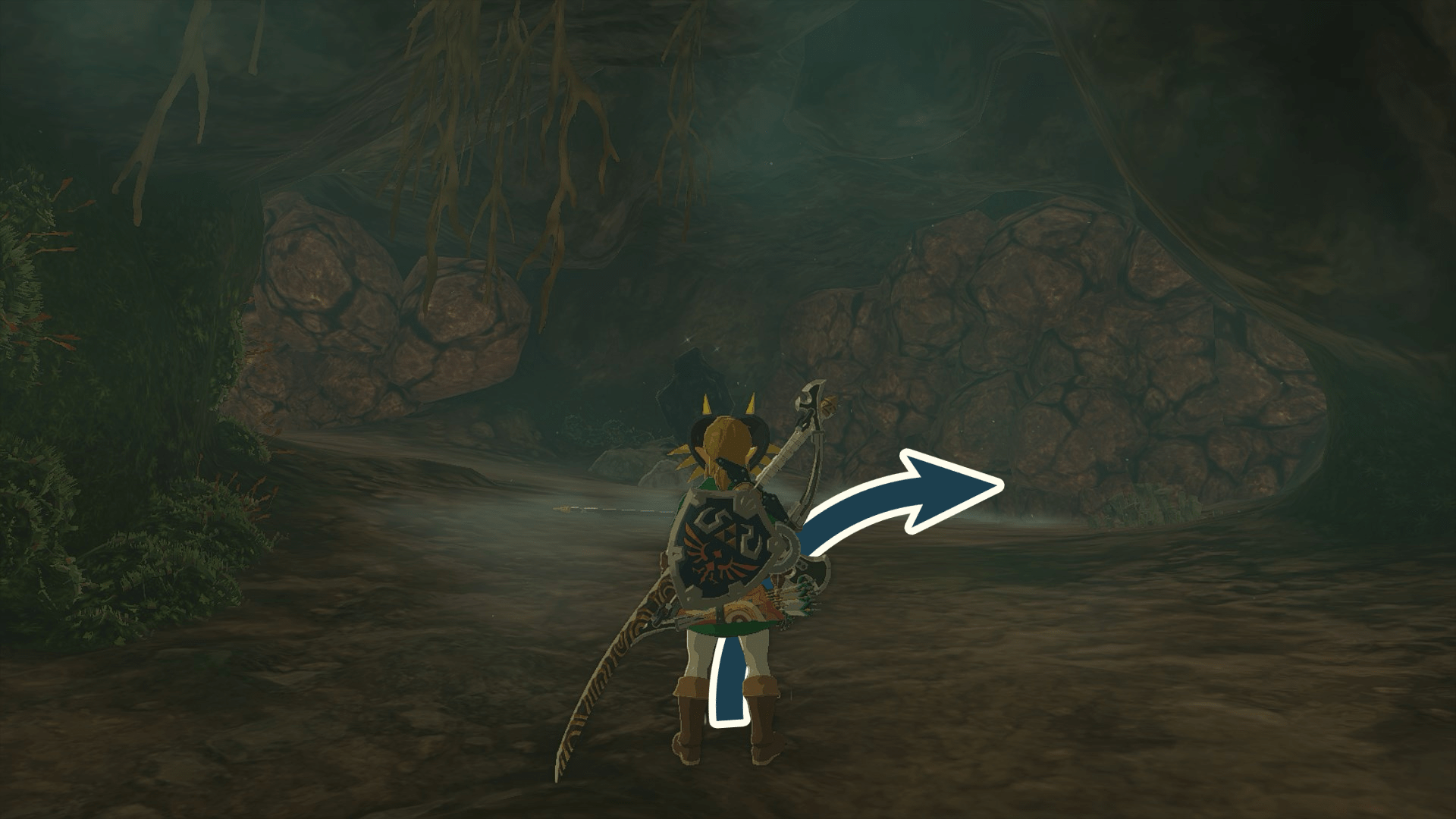 Destroy the rock walls on the right of the Crenel Peak Cave to go towards the Jojon Shrine in The Legend of Zelda: Tears of the Kingdom.