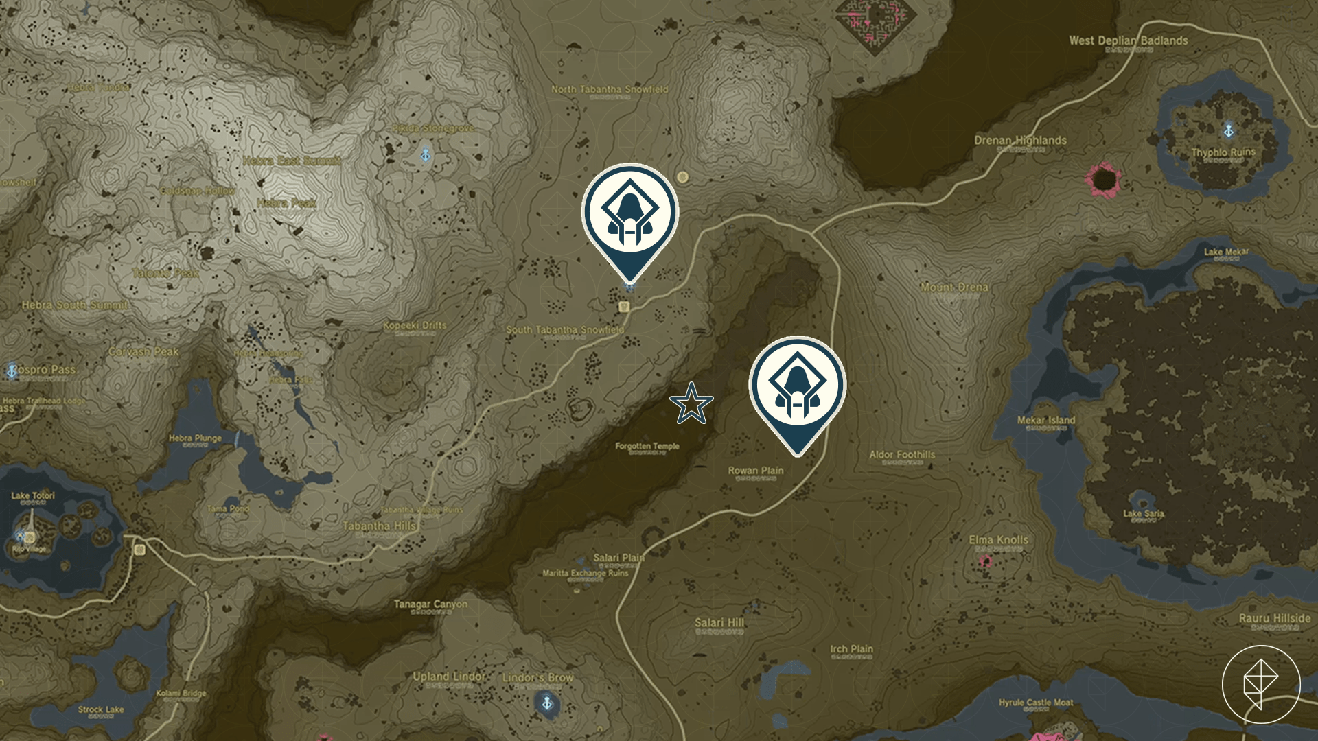 The Forgotten Temple location on the map of Hyrule in The Legend of Zelda: Tears of the Kingdom