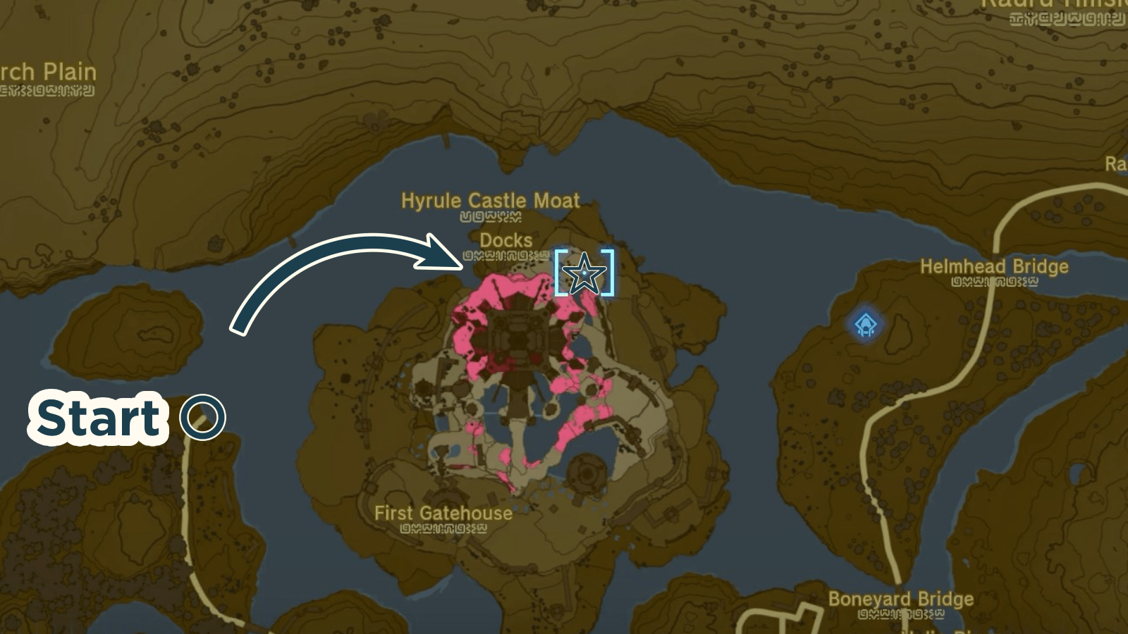 Hylian shield location on the map of The Legend of Zelda: Tears of the Kingdom