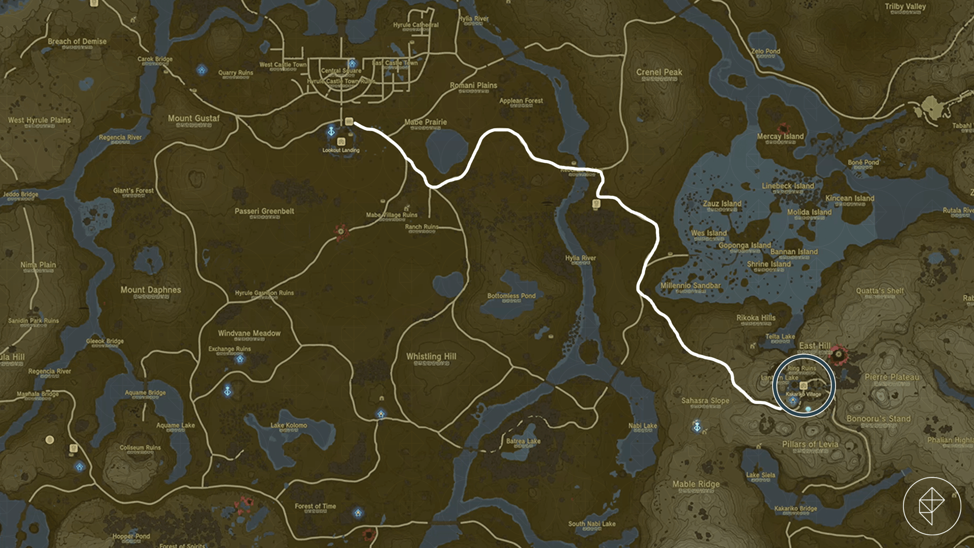 The path to get from Lookout Landing to Kakariko Village in The Legend of Zelda: Tears of the Kingdom