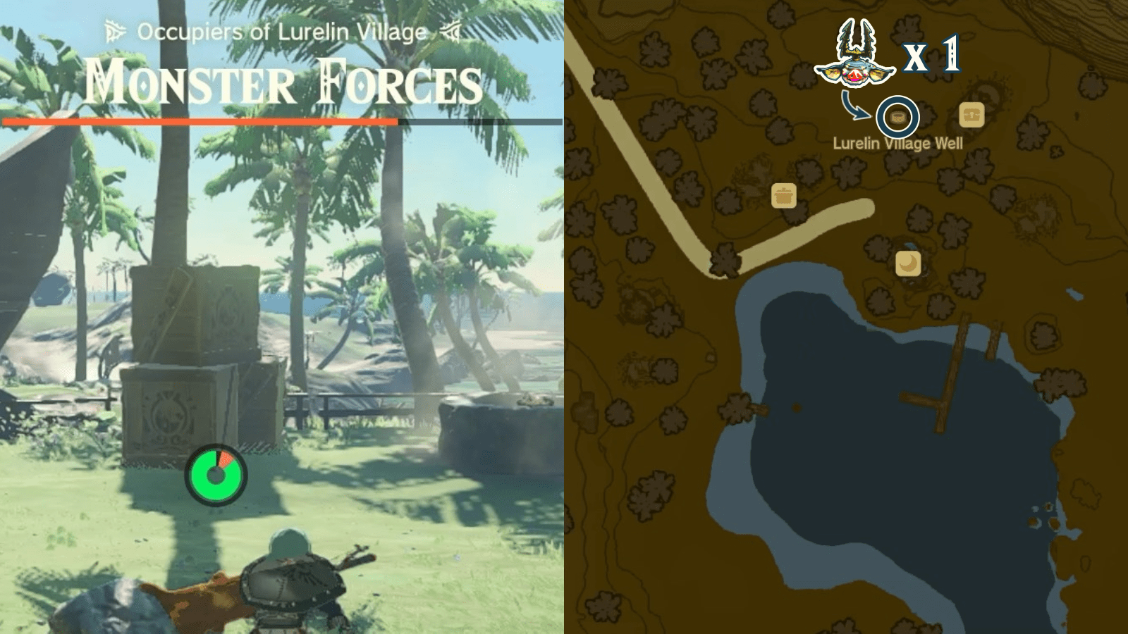 Hidden Bokoblin that is hiding in the Lurelin Village Well in the Ruffian-infested Village side adventure in The Legend of Zelda: Tears of the Kingdom.