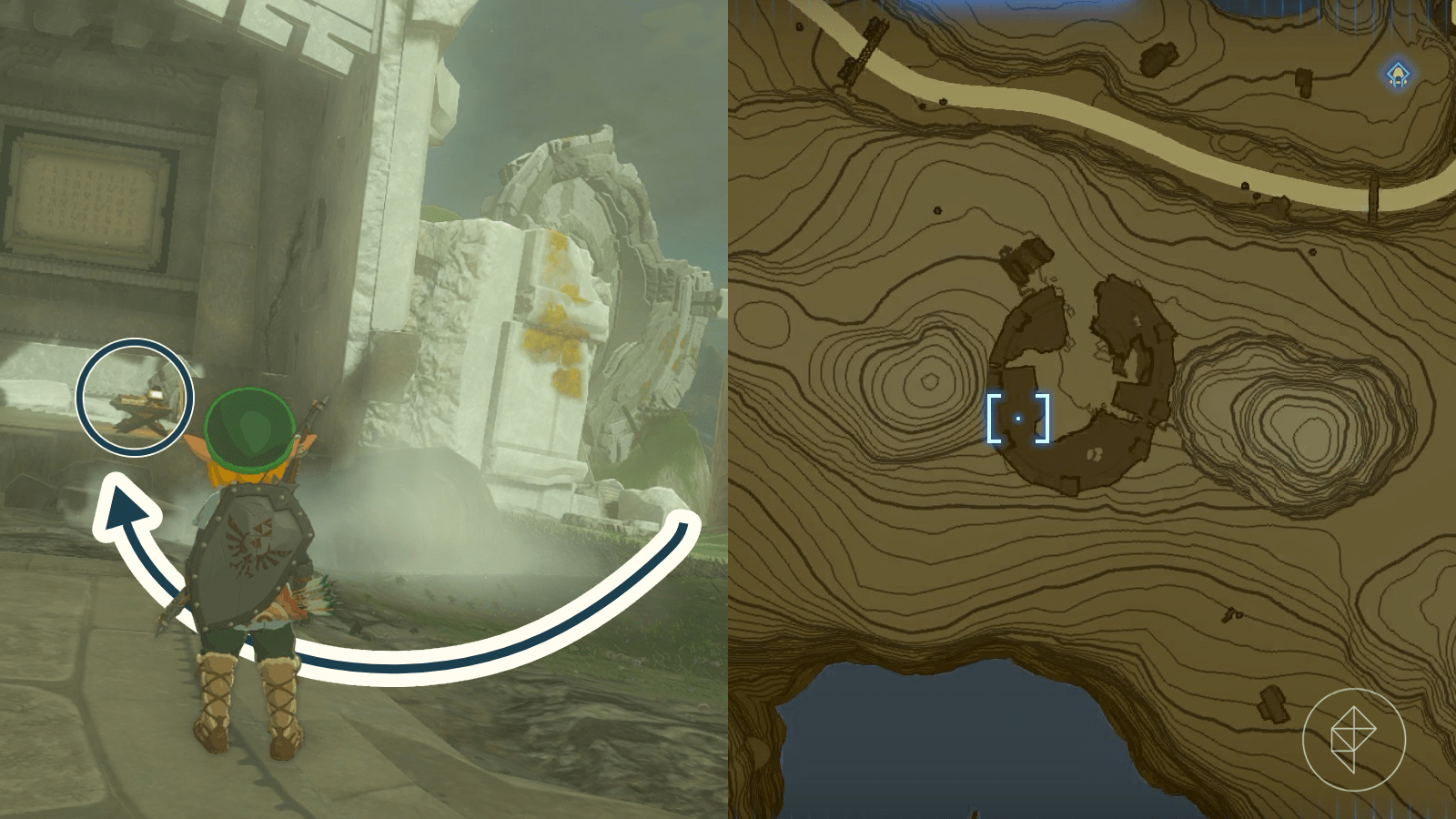 Stone slab located at the Nestled Ring Ruin near Kakariko Village for the A Trip Through History side quest in The Legend of Zelda: Tears of the Kingdom