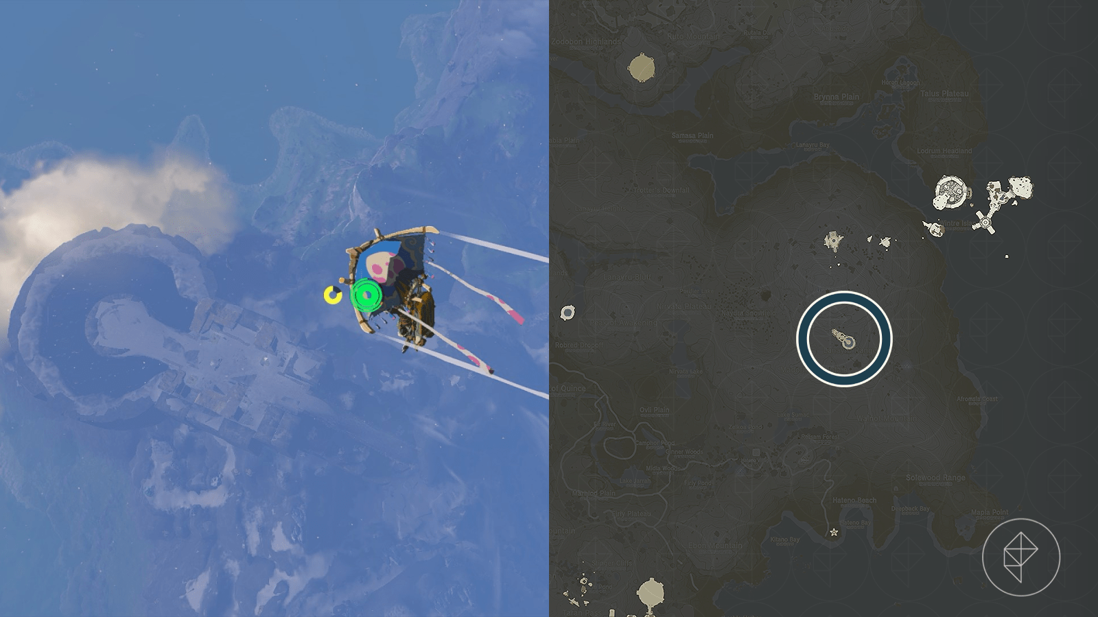 The High Spring and the Light Rings sky island location on the Sky map of Hyrule in The Legend of Zelda: Tears of the Kingdom