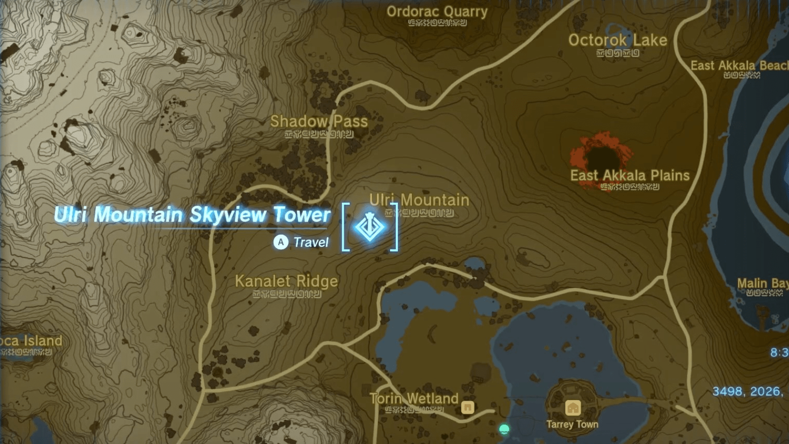 Ulri Mountain Skyview Tower location on the map in The Legend of Zelda: Tears of the Kingdom