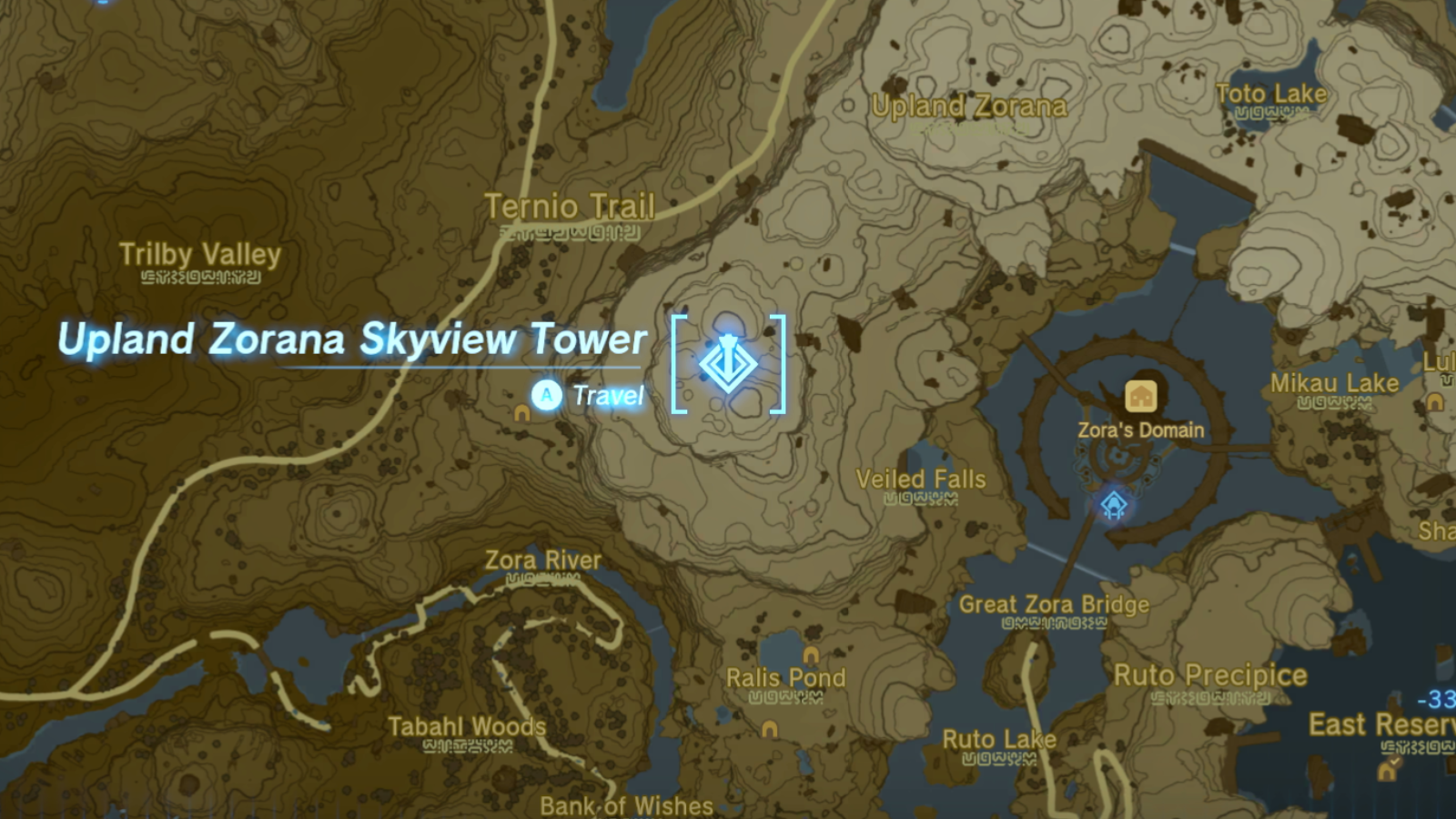 Upland Zorana Skyview Tower location on the map of The Legend of Zelda: Tears of the Kingdom